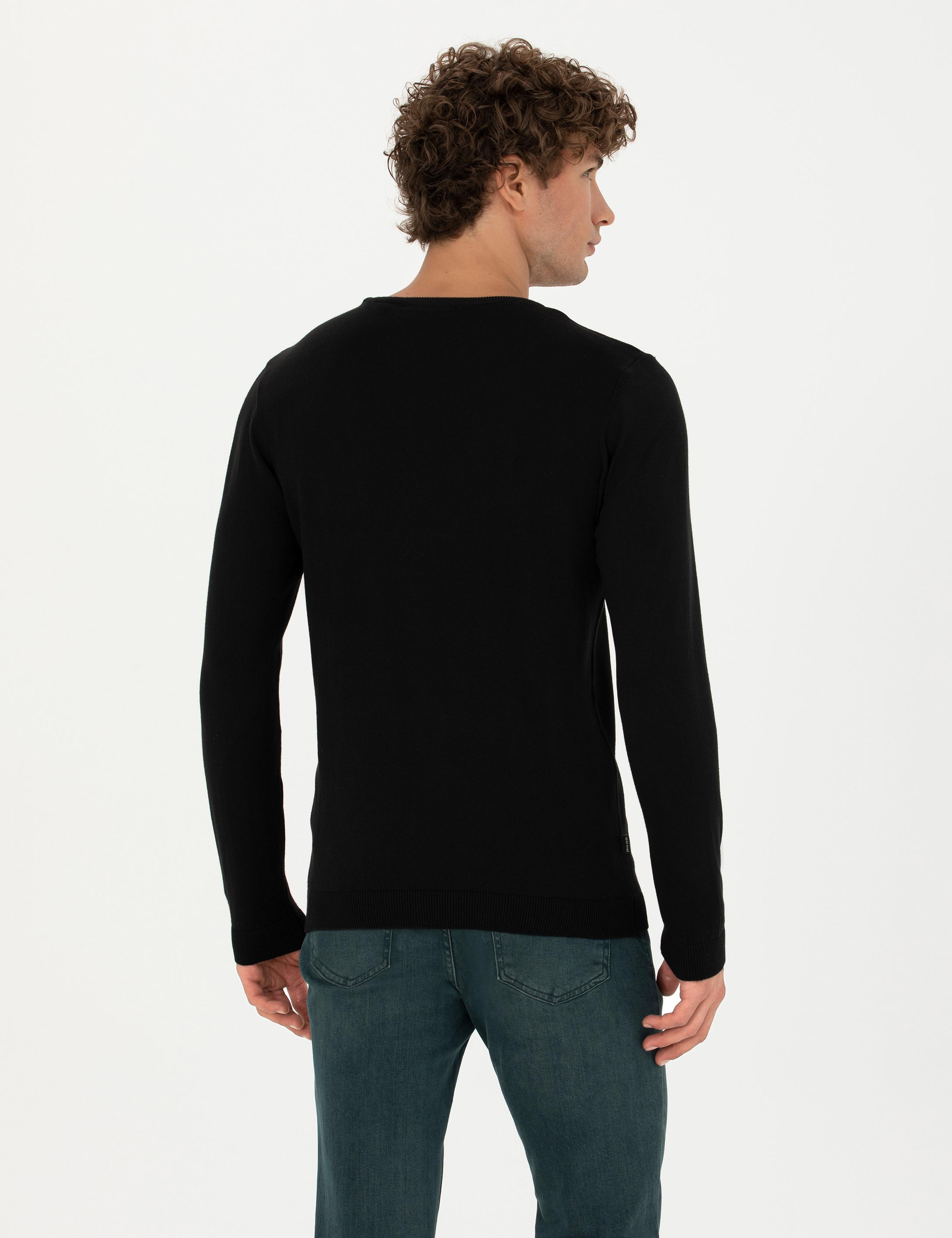 Siyah Slim Fit Bisiklet Yaka Triko Kazak