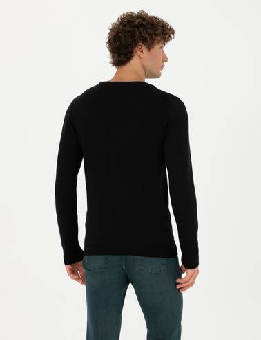 Siyah Slim Fit Bisiklet Yaka Triko Kazak