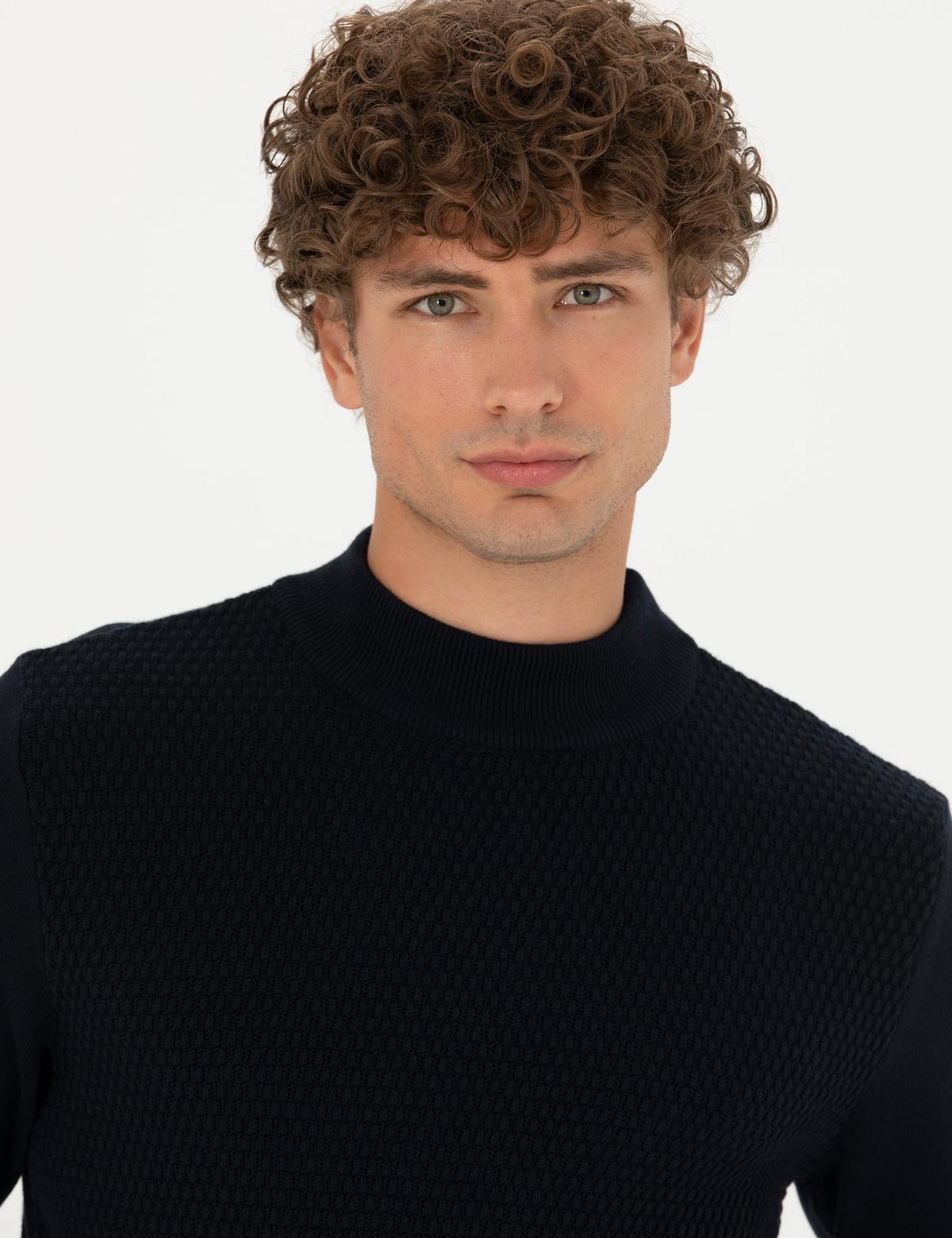 Lacivert Slim Fit Yarım Balıkçı Yaka Triko Kazak - 50278111021