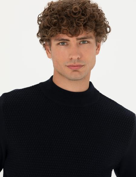 Lacivert Slim Fit Yarım Balıkçı Yaka Triko Kazak - 50278111021