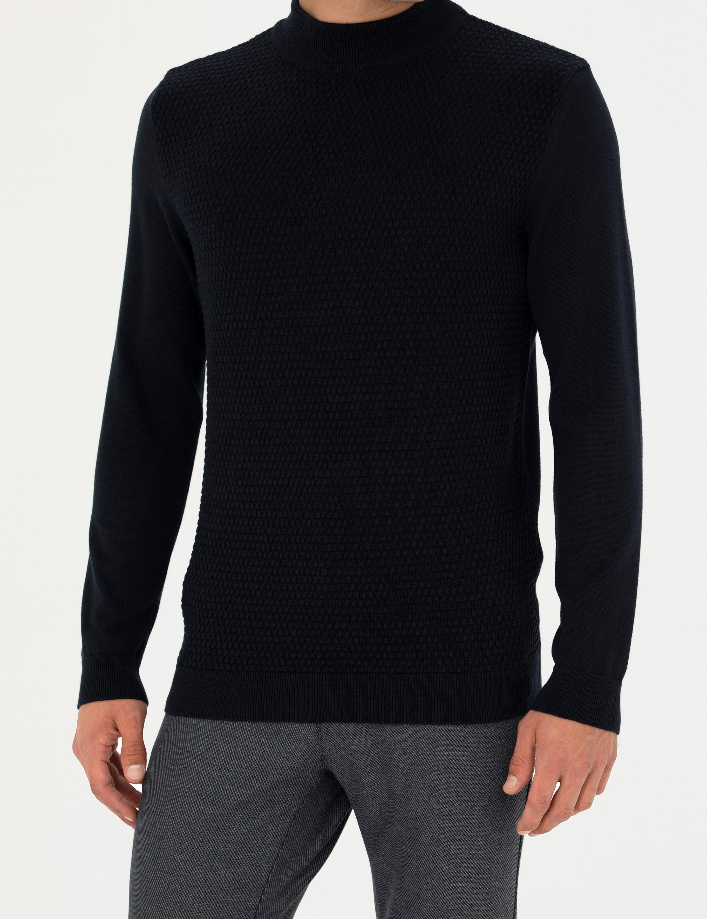 Lacivert Slim Fit Yarım Balıkçı Yaka Triko Kazak