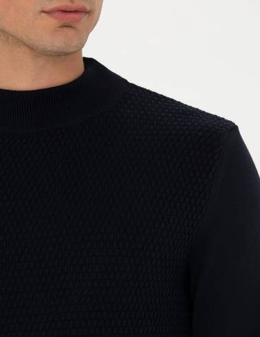 Lacivert Slim Fit Yarım Balıkçı Yaka Triko Kazak