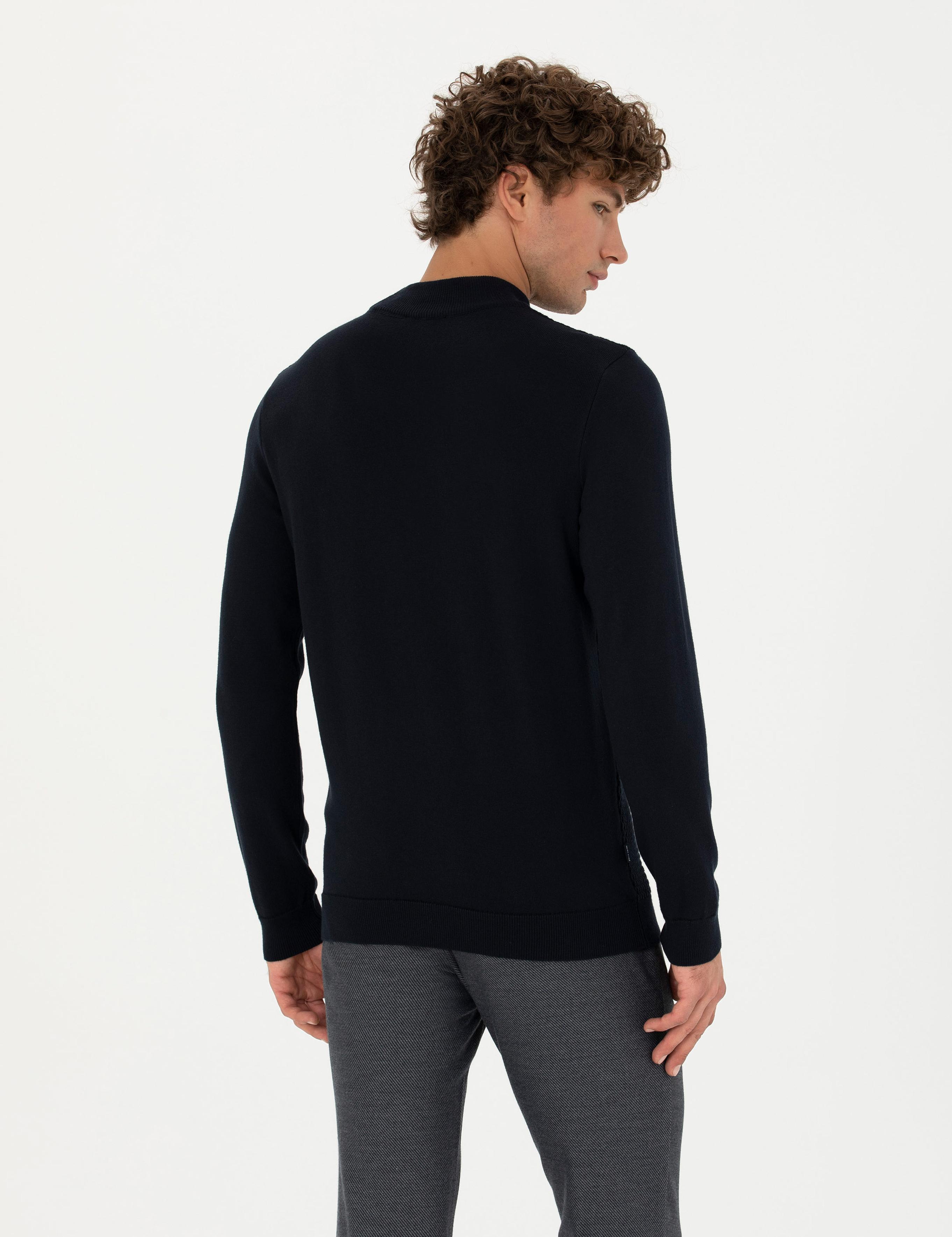 Lacivert Slim Fit Yarım Balıkçı Yaka Triko Kazak