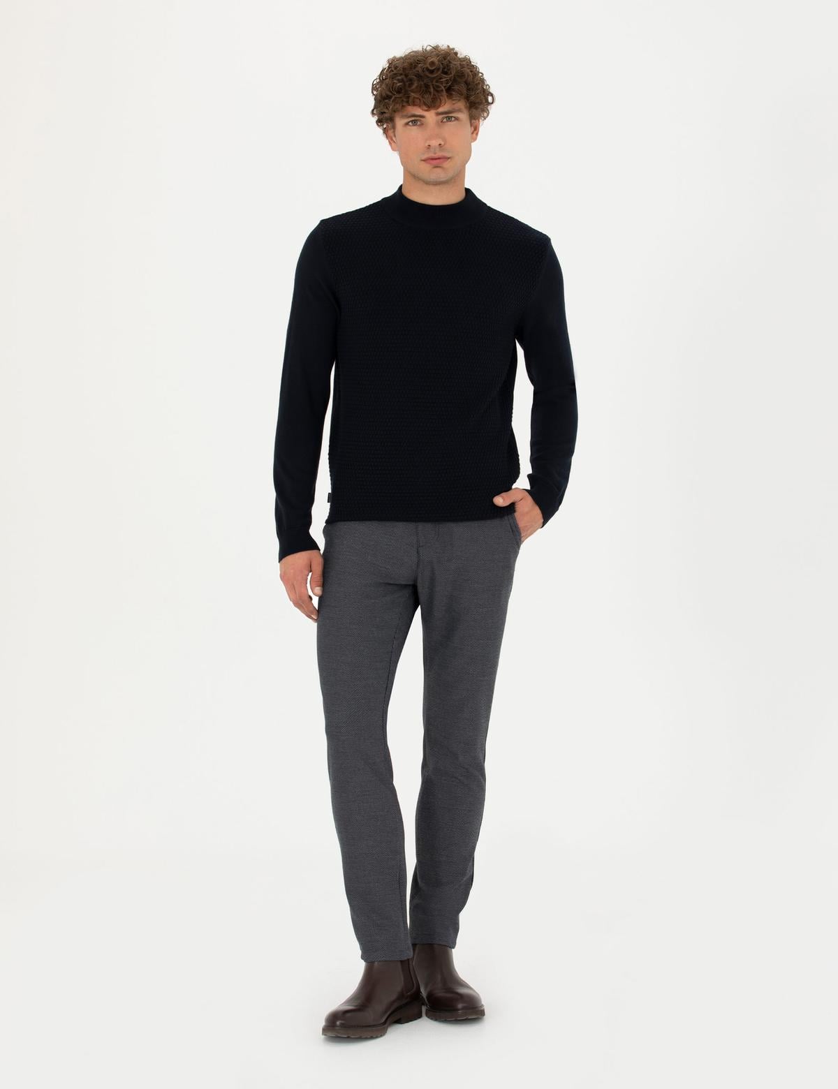 Lacivert Slim Fit Yarım Balıkçı Yaka Triko Kazak - 50278111021