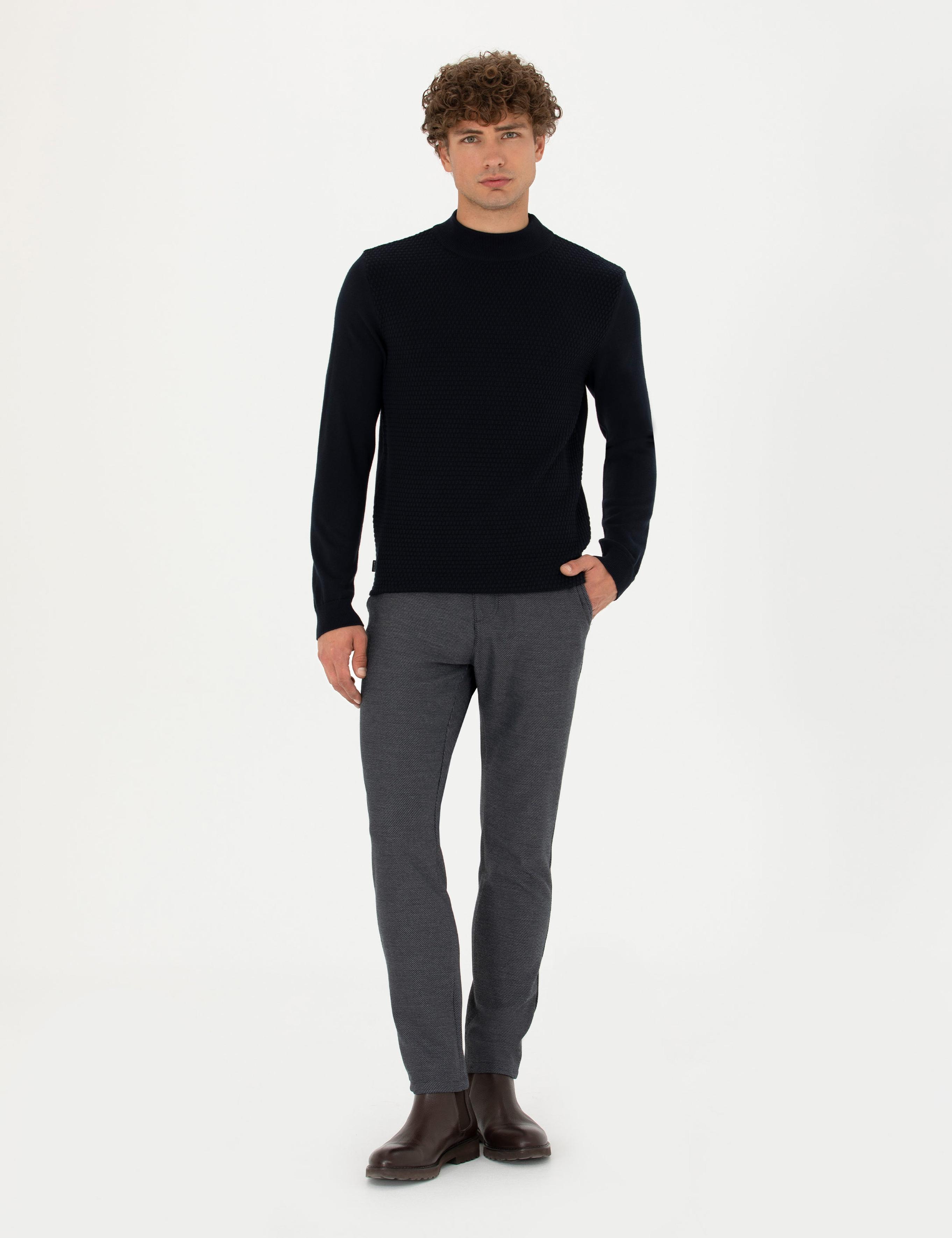 Lacivert Slim Fit Yarım Balıkçı Yaka Triko Kazak