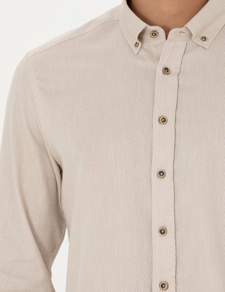 Bej Slim Fit Uzun Kollu Gömlek