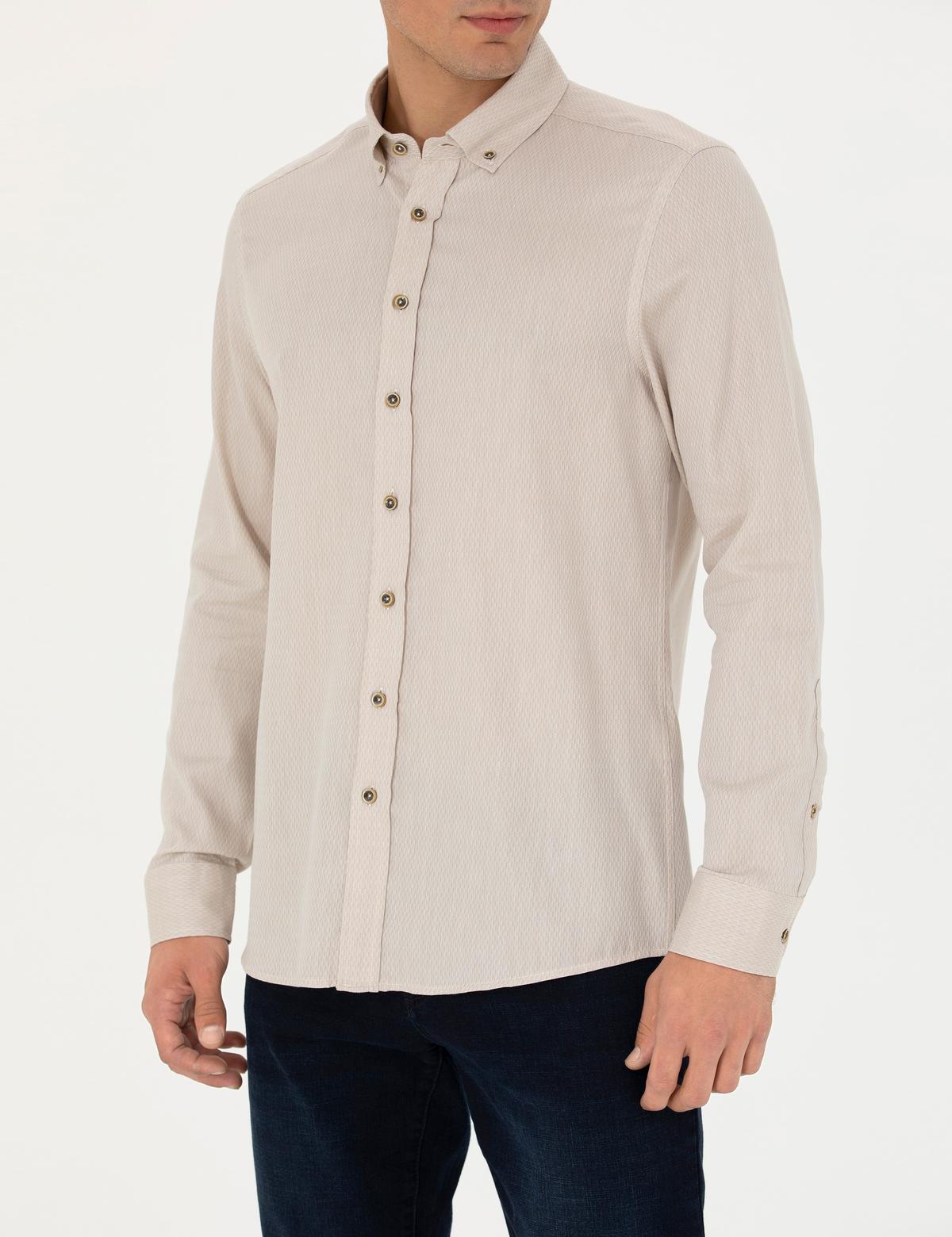 Bej Slim Fit Uzun Kollu Gömlek - 50282786001