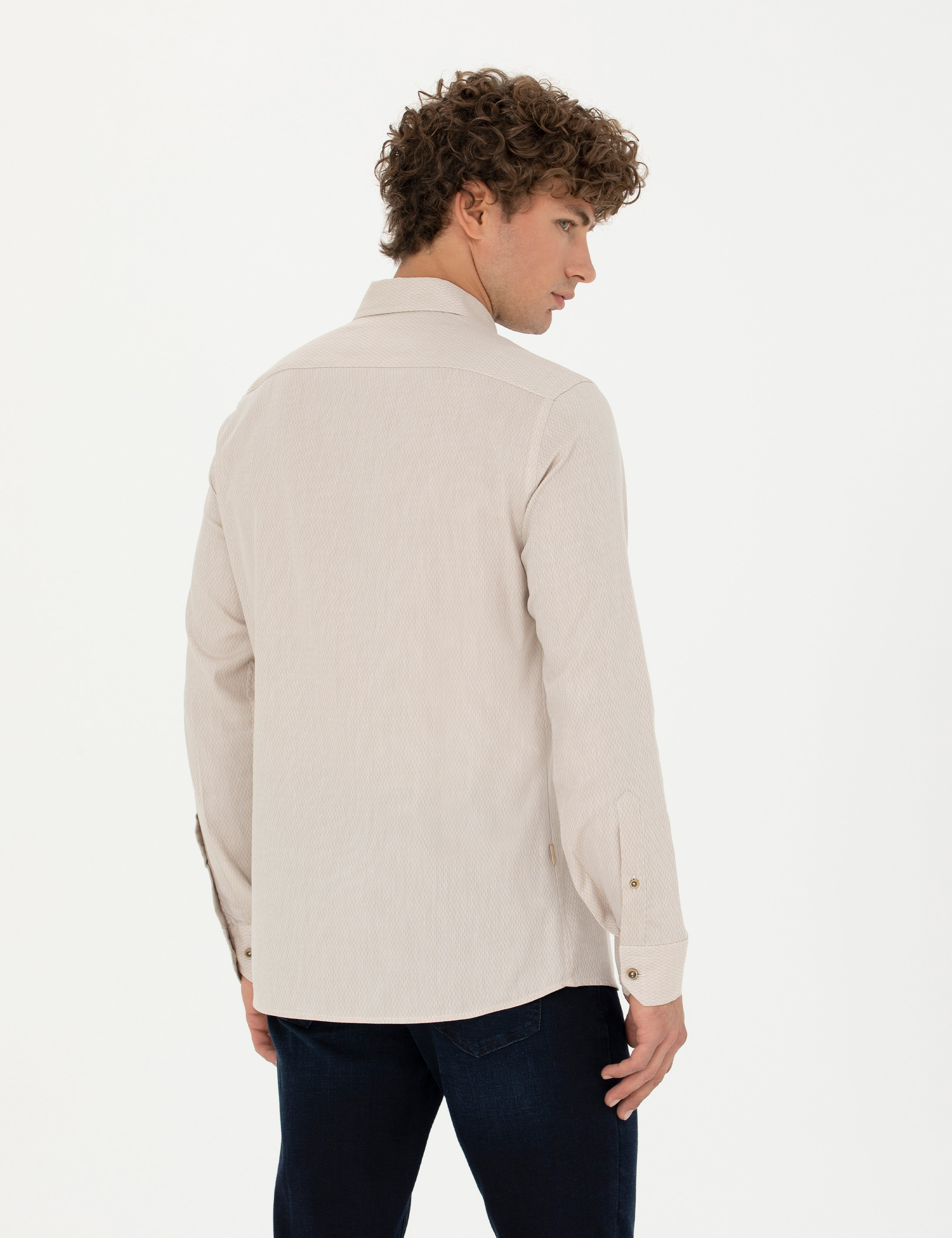 Bej Slim Fit Uzun Kollu Gömlek - Image 5