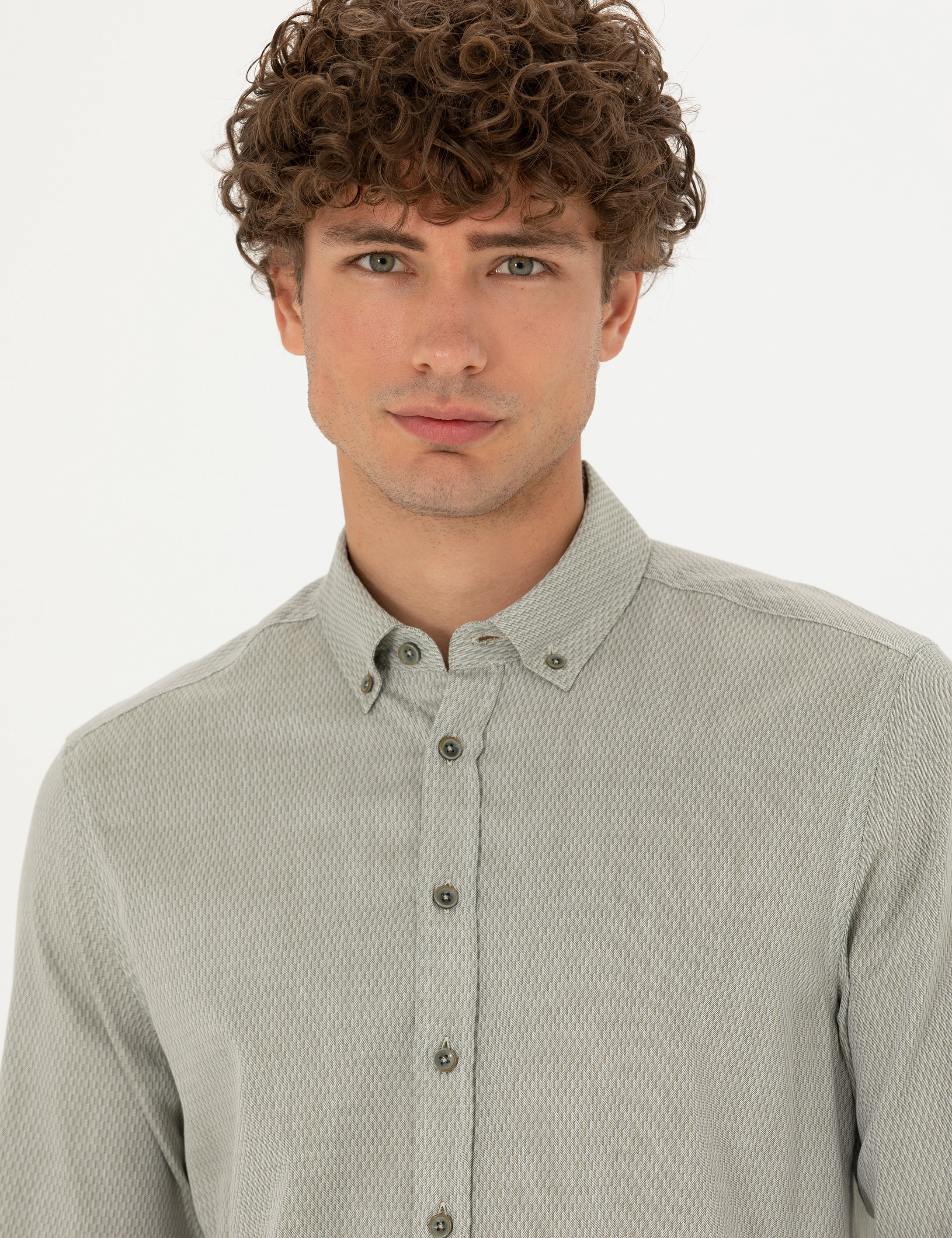 Haki Slim Fit Uzun Kollu Gömlek - Image 2