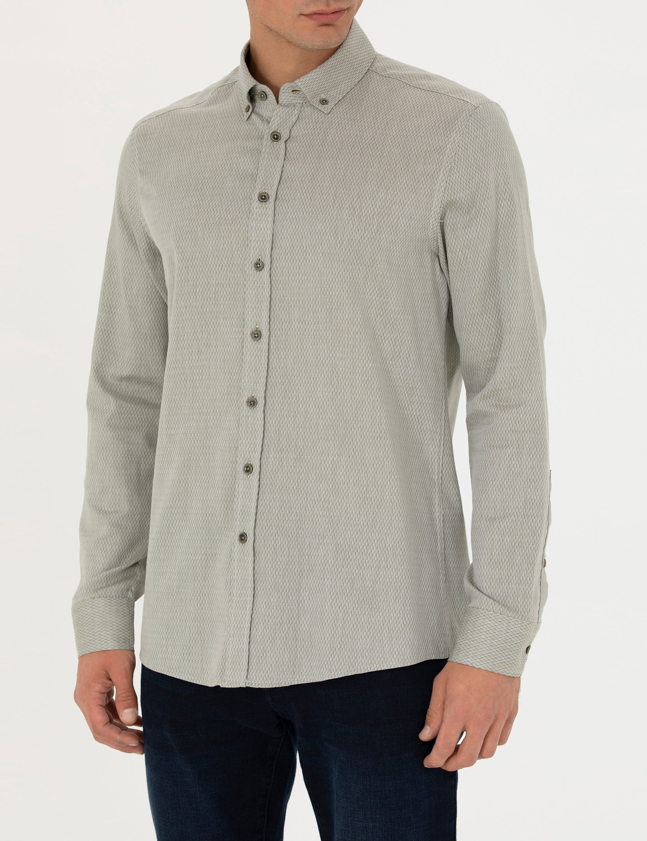 Haki Slim Fit Uzun Kollu Gömlek