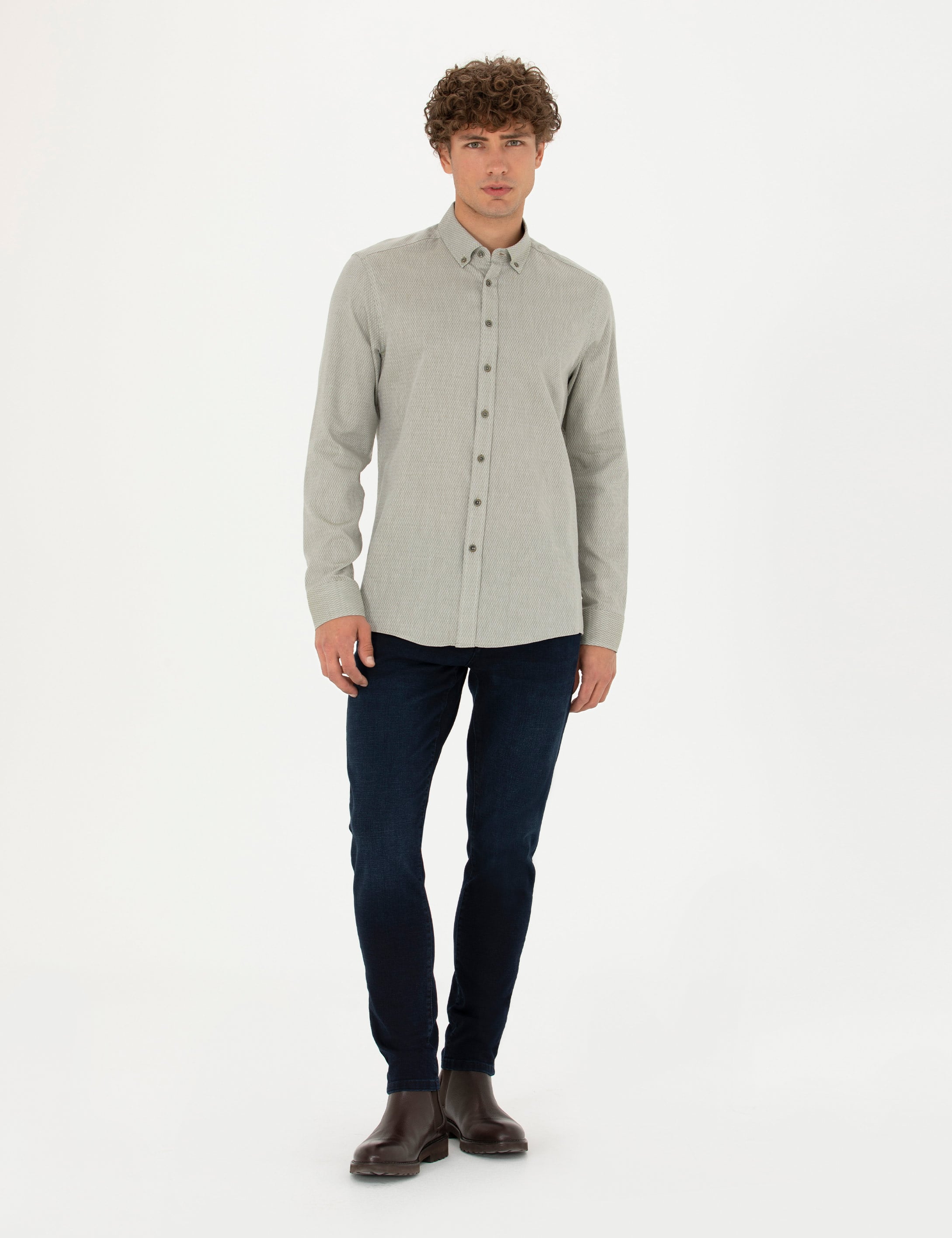 Haki Slim Fit Uzun Kollu Gömlek
