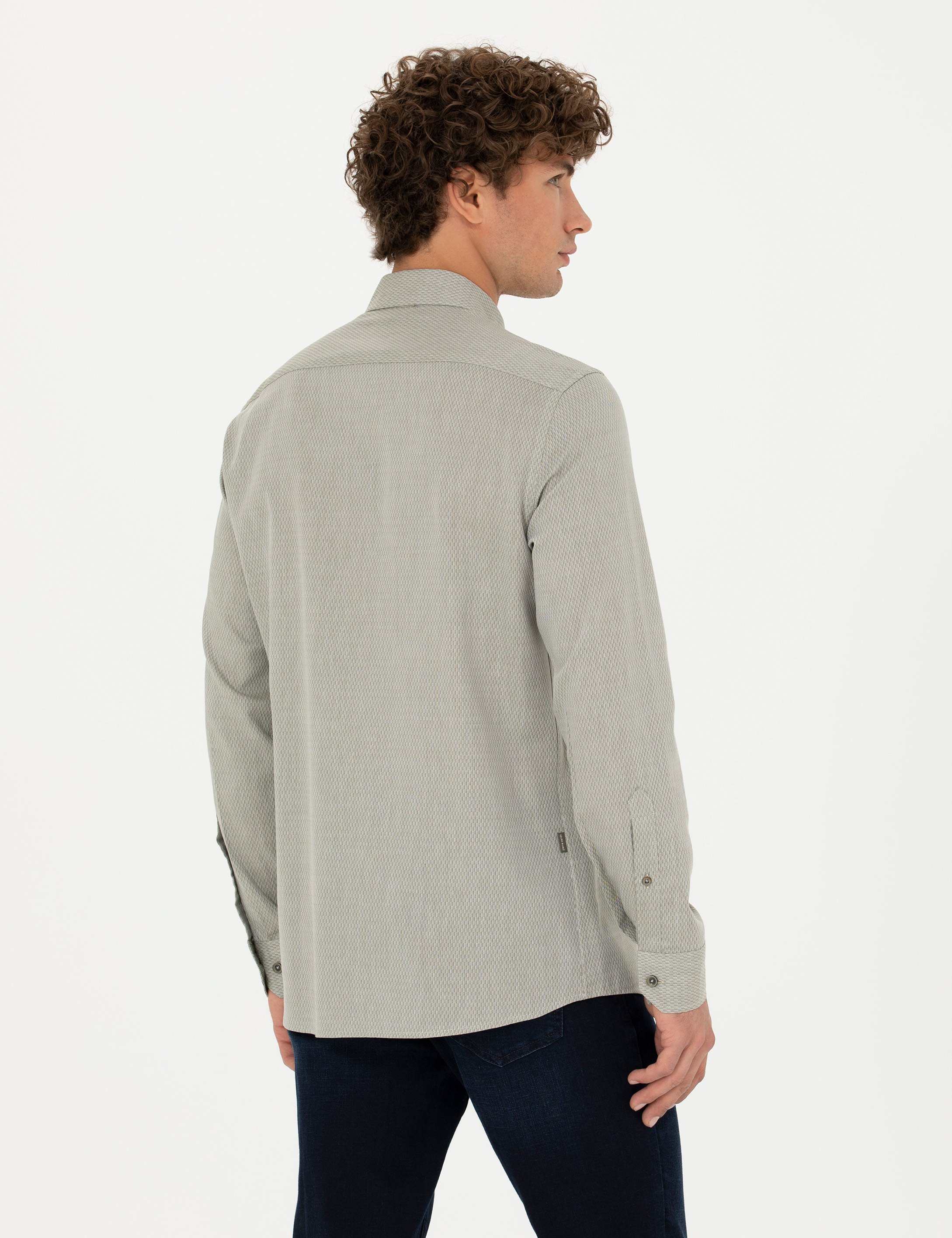 Haki Slim Fit Uzun Kollu Gömlek - Image 5