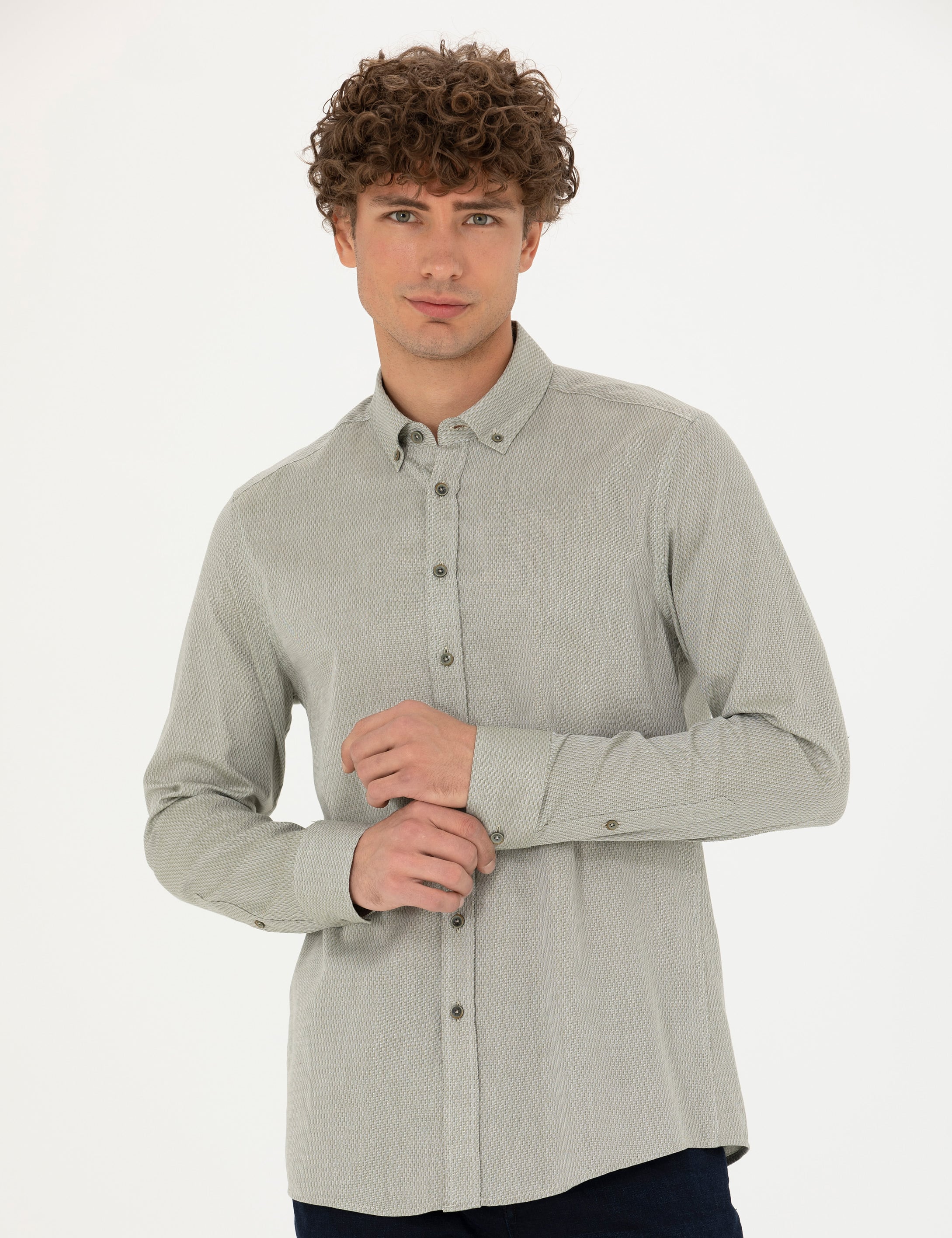 Haki Slim Fit Uzun Kollu Gömlek