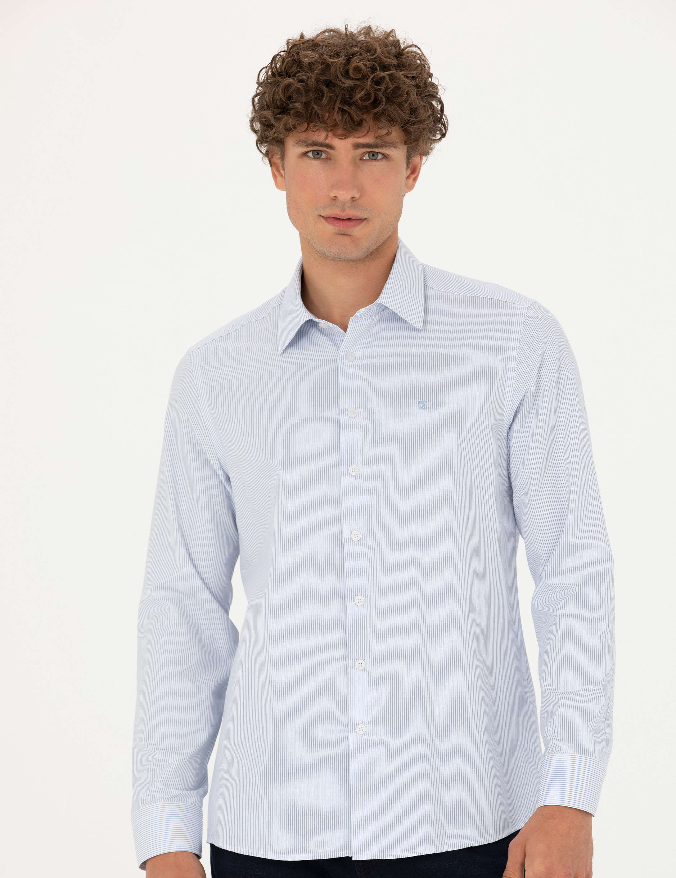 Mavi Slim Fit Uzun Kollu Gömlek - Image 3