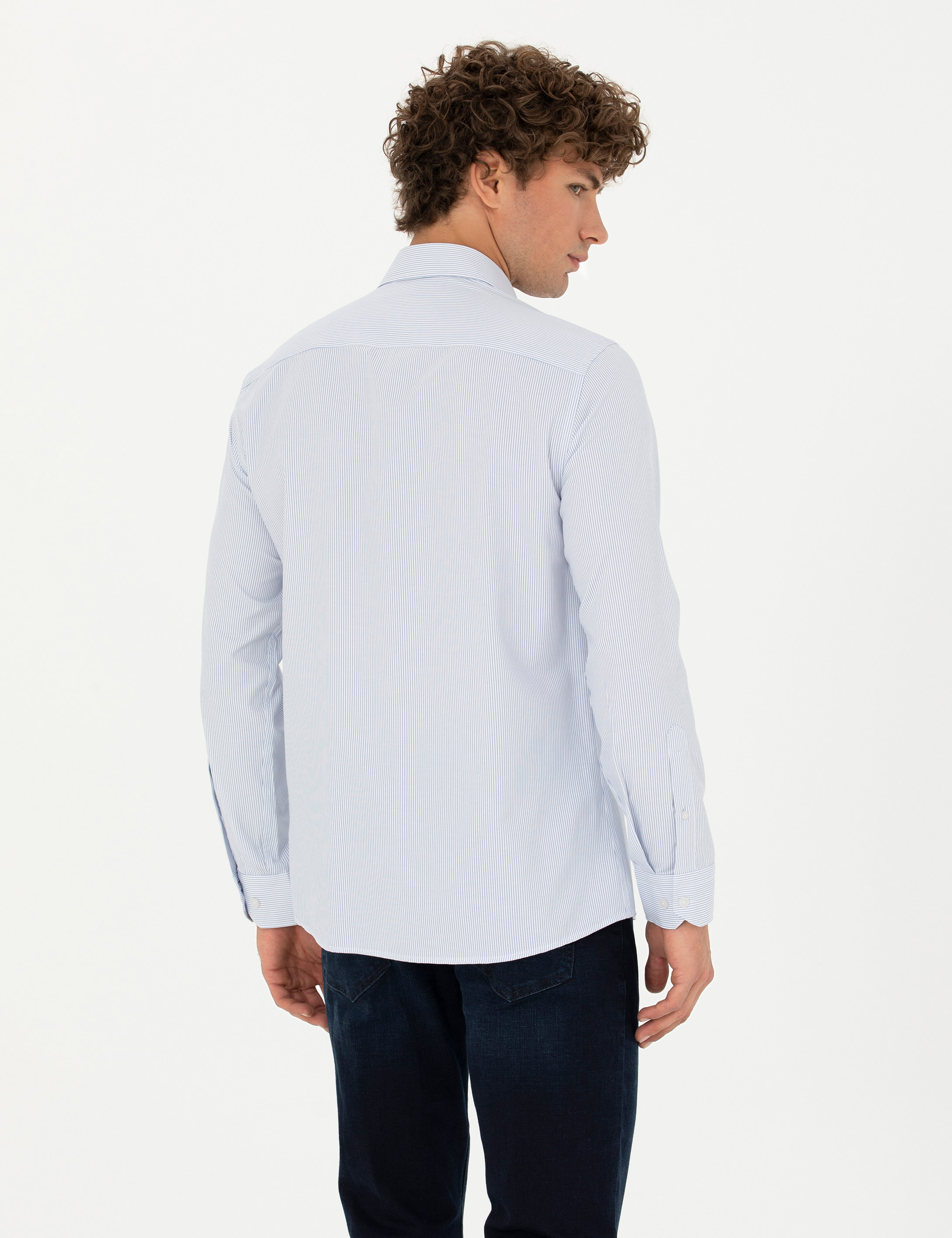 Mavi Slim Fit Uzun Kollu Gömlek - Image 5