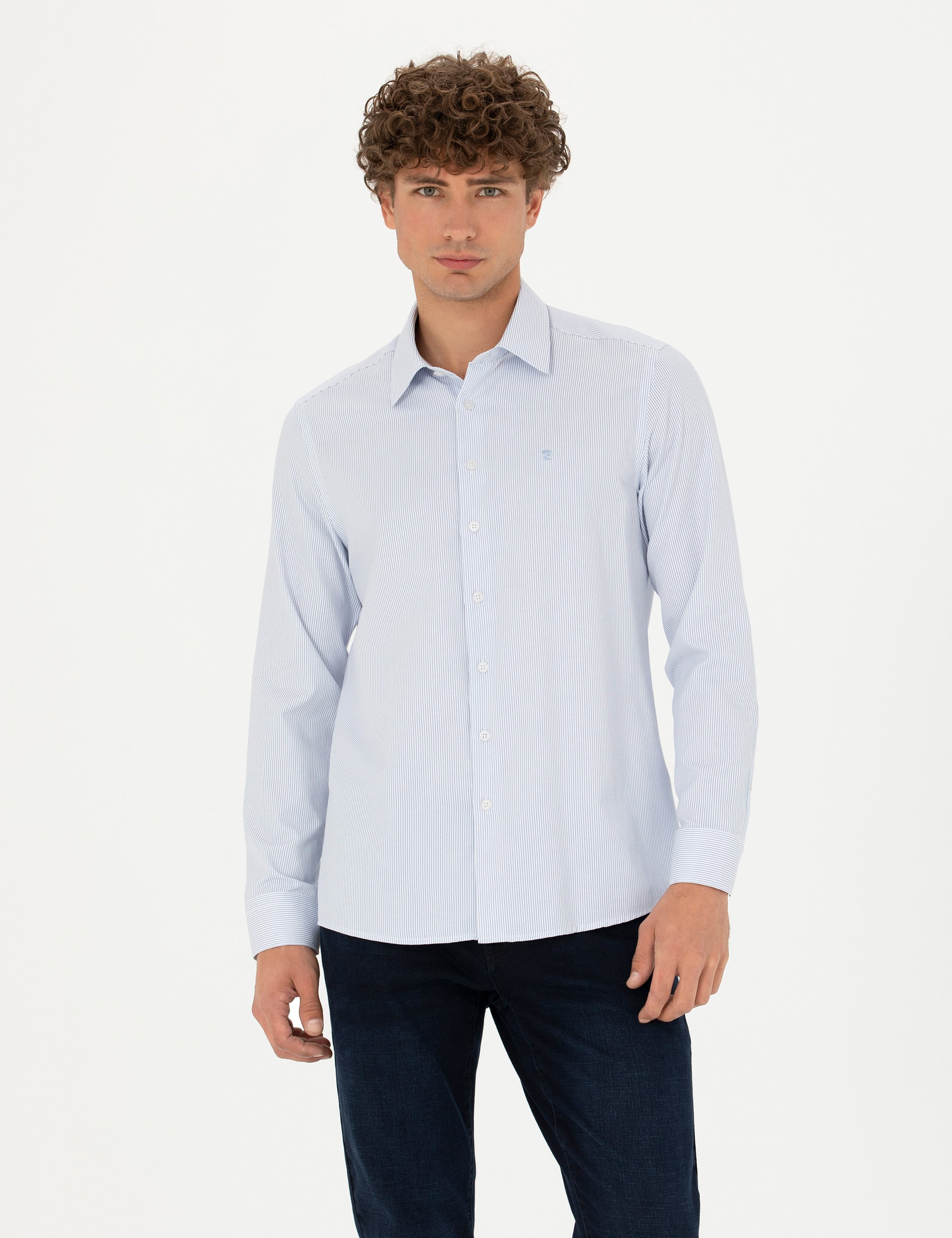 Mavi Slim Fit Uzun Kollu Gömlek - Image 1