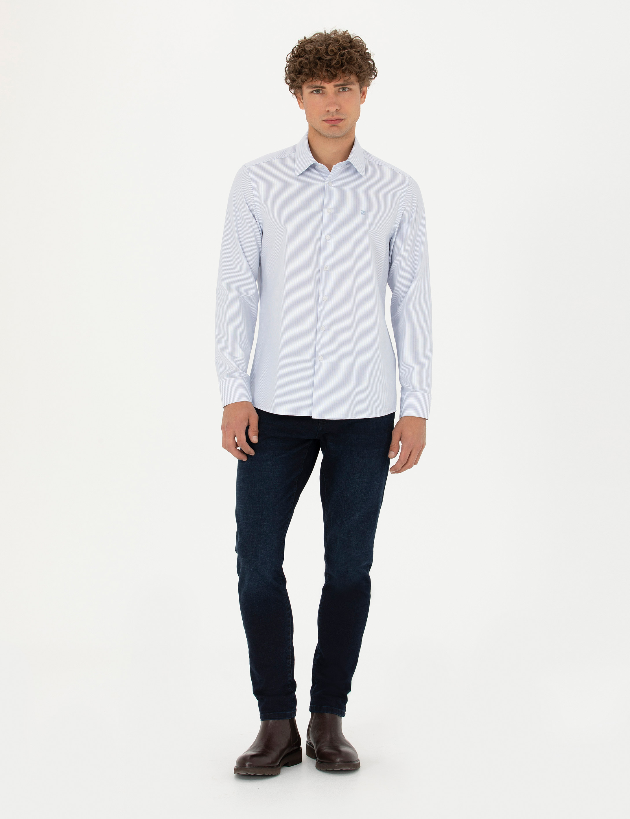 Mavi Slim Fit Uzun Kollu Gömlek - Image 4