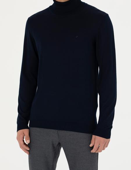 Lacivert Slim Fit Balıkçı Yaka Yün Karışımlı Basic Triko Kazak - 50270052031