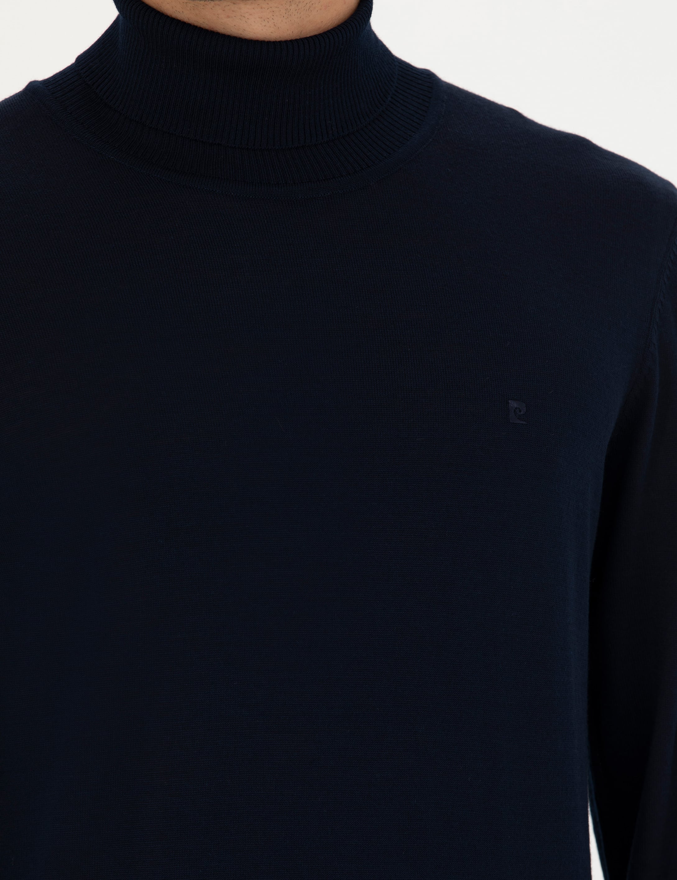 Lacivert Slim Fit Balıkçı Yaka Yün Karışımlı Basic Triko Kazak