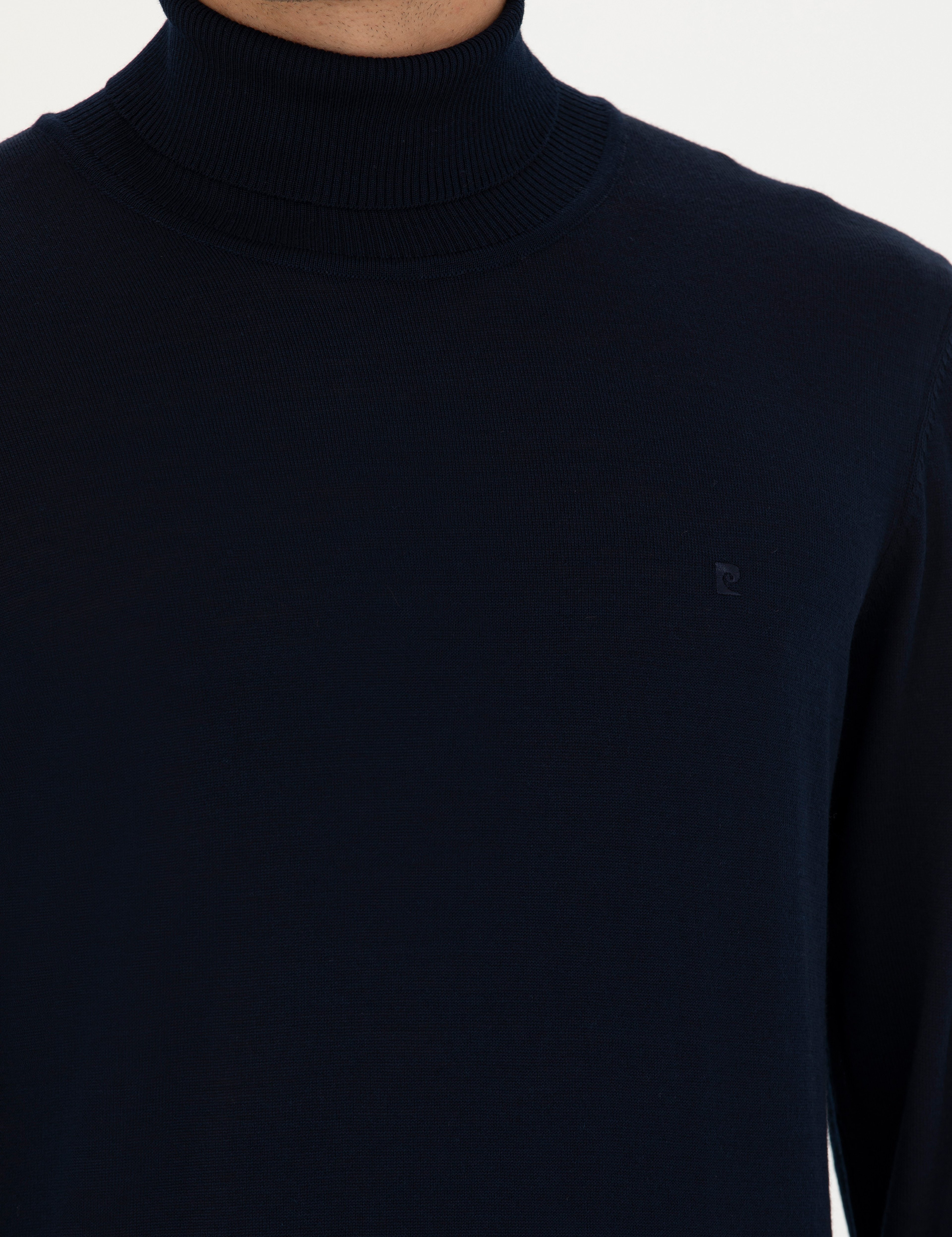 Lacivert Slim Fit Balıkçı Yaka Yün Karışımlı Basic Triko Kazak - Image 7