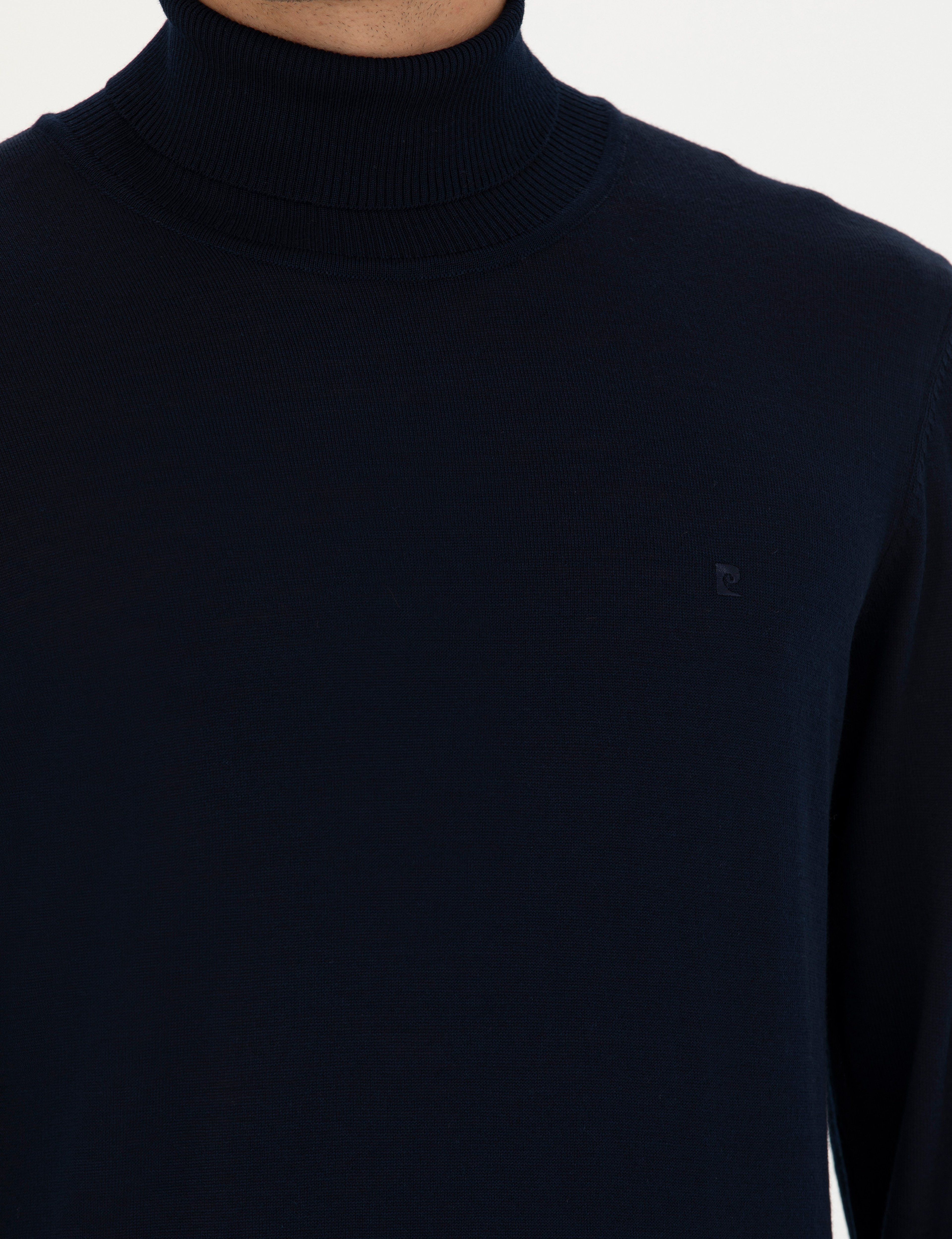 Lacivert Slim Fit Balıkçı Yaka Yün Karışımlı Basic Triko Kazak