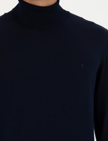 Lacivert Slim Fit Balıkçı Yaka Yün Karışımlı Basic Triko Kazak - 50270052031