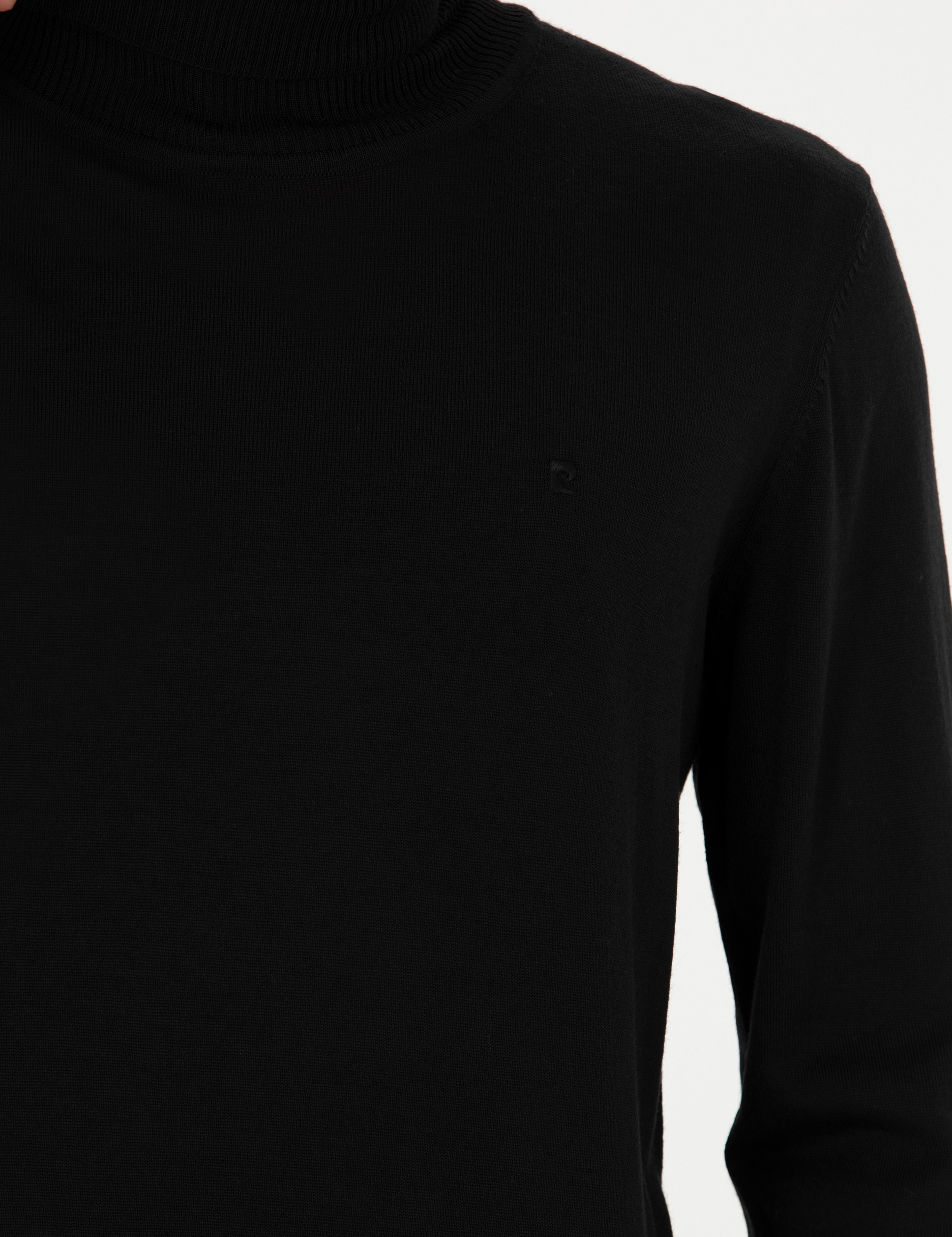 Siyah Slim Fit Balıkçı Yaka Yün Karışımlı Basic Triko Kazak