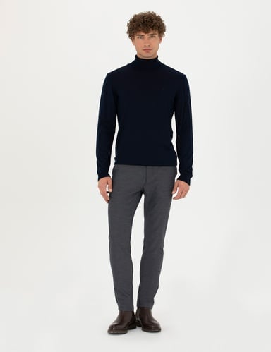 Lacivert Slim Fit Kanvas Pantolon