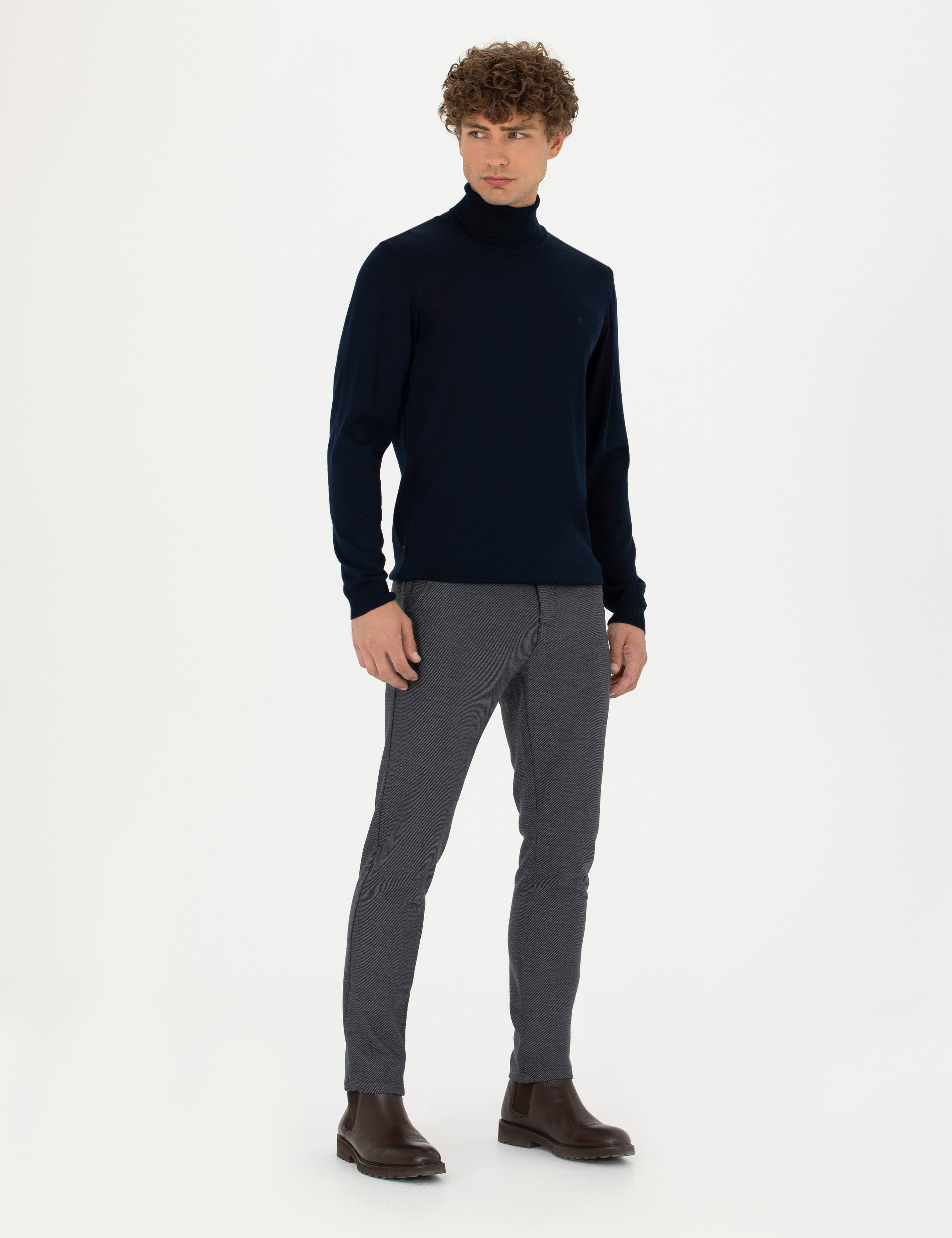 Lacivert Slim Fit Kanvas Pantolon