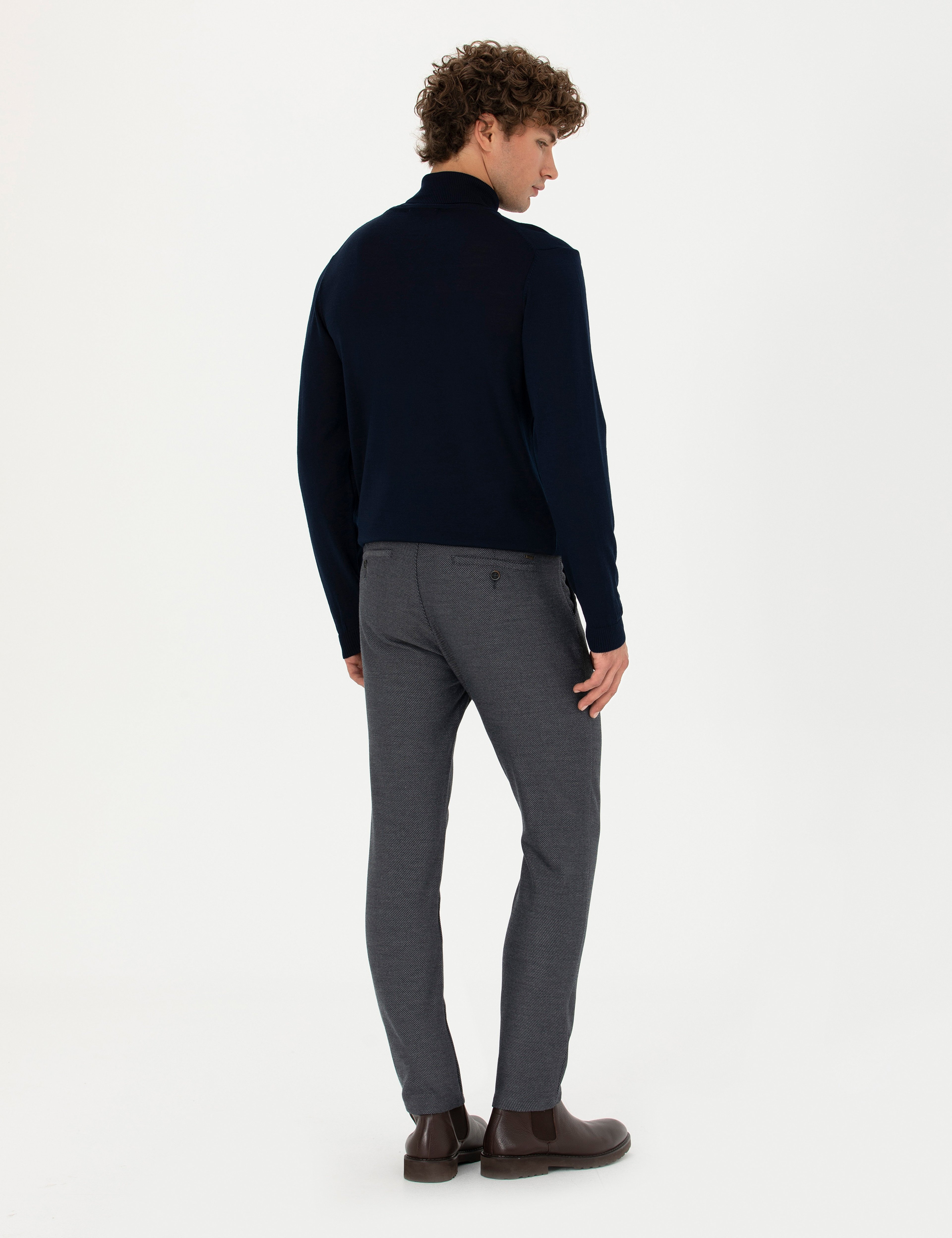 Lacivert Slim Fit Kanvas Pantolon