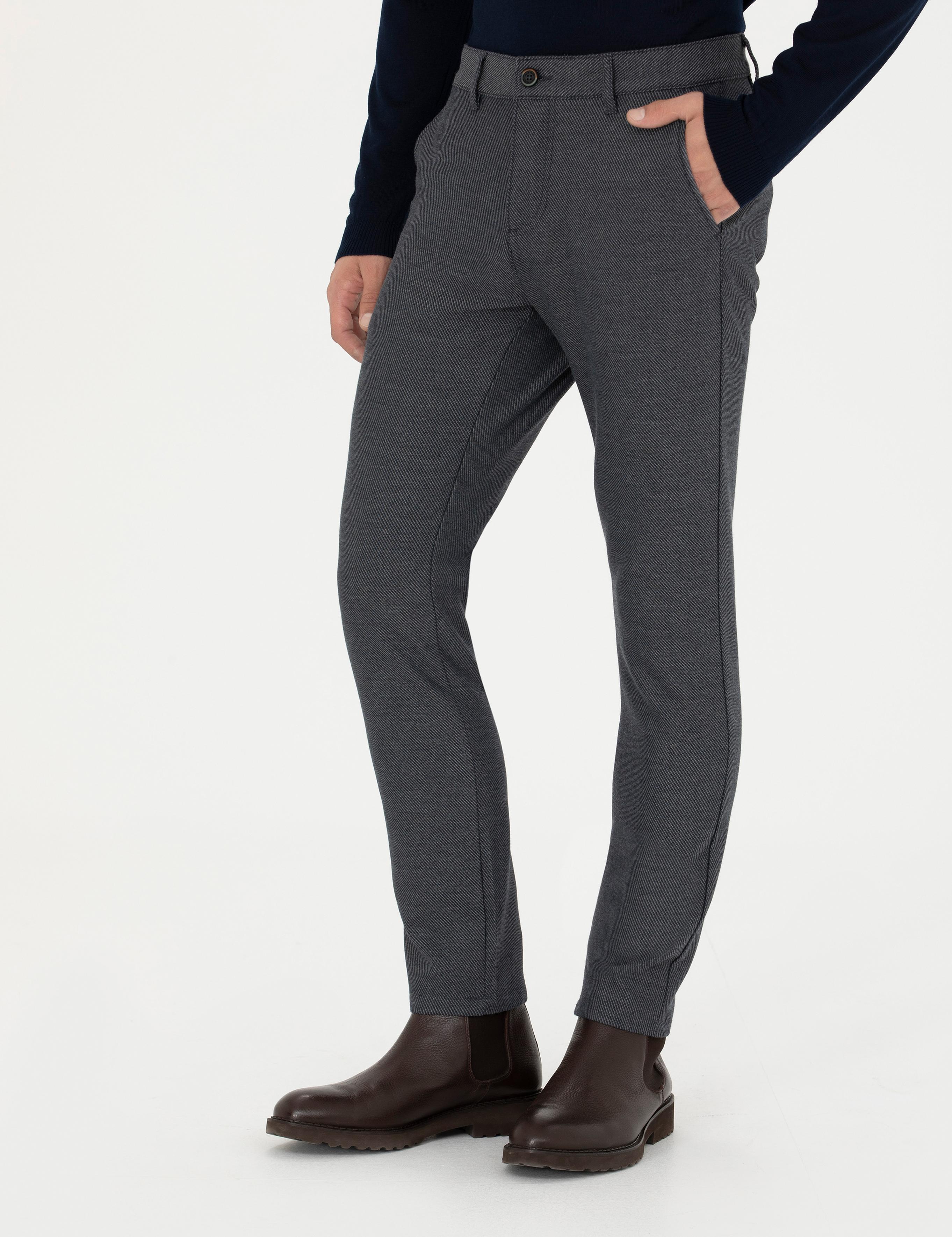 Lacivert Slim Fit Kanvas Pantolon