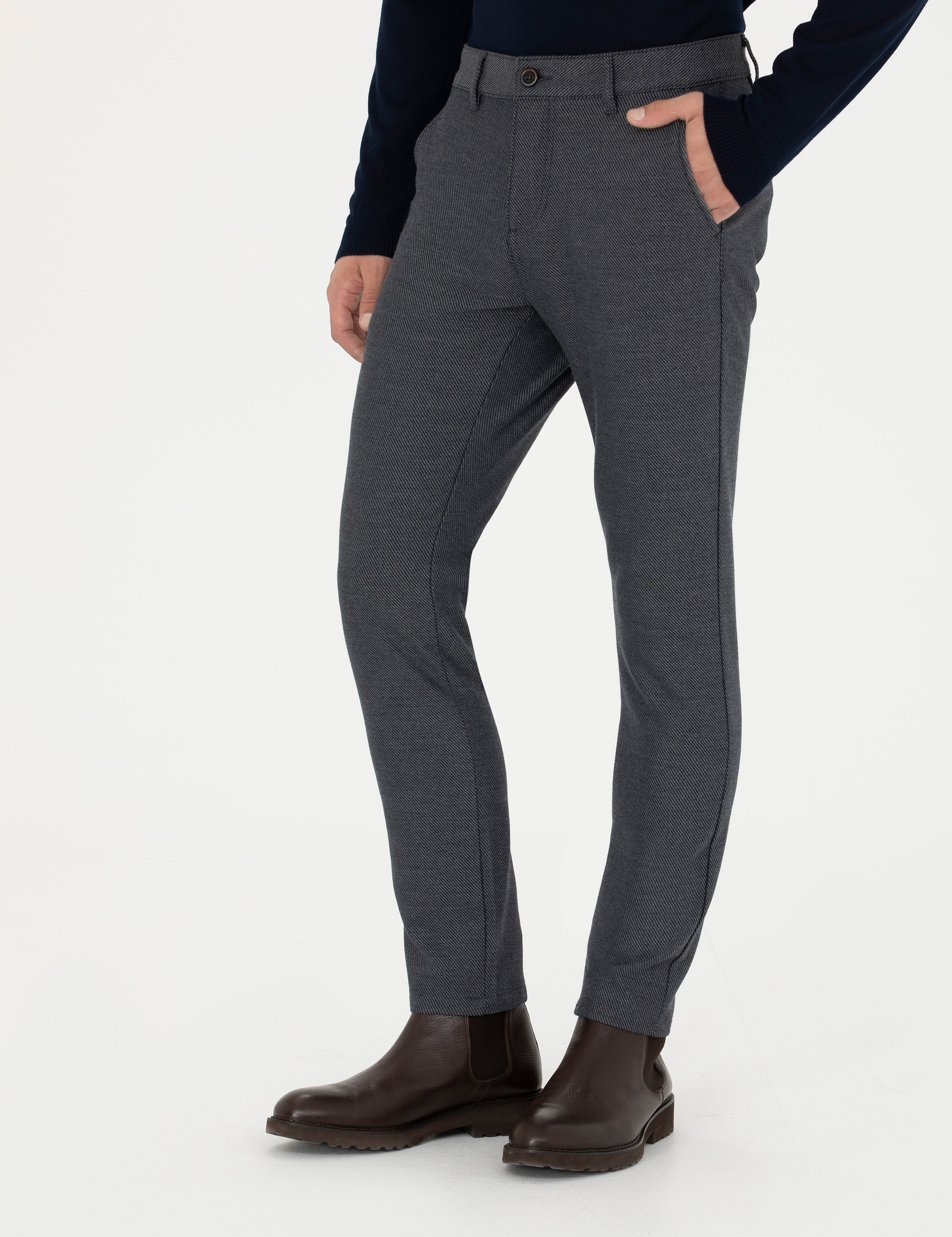 Lacivert Slim Fit Kanvas Pantolon - Image 2