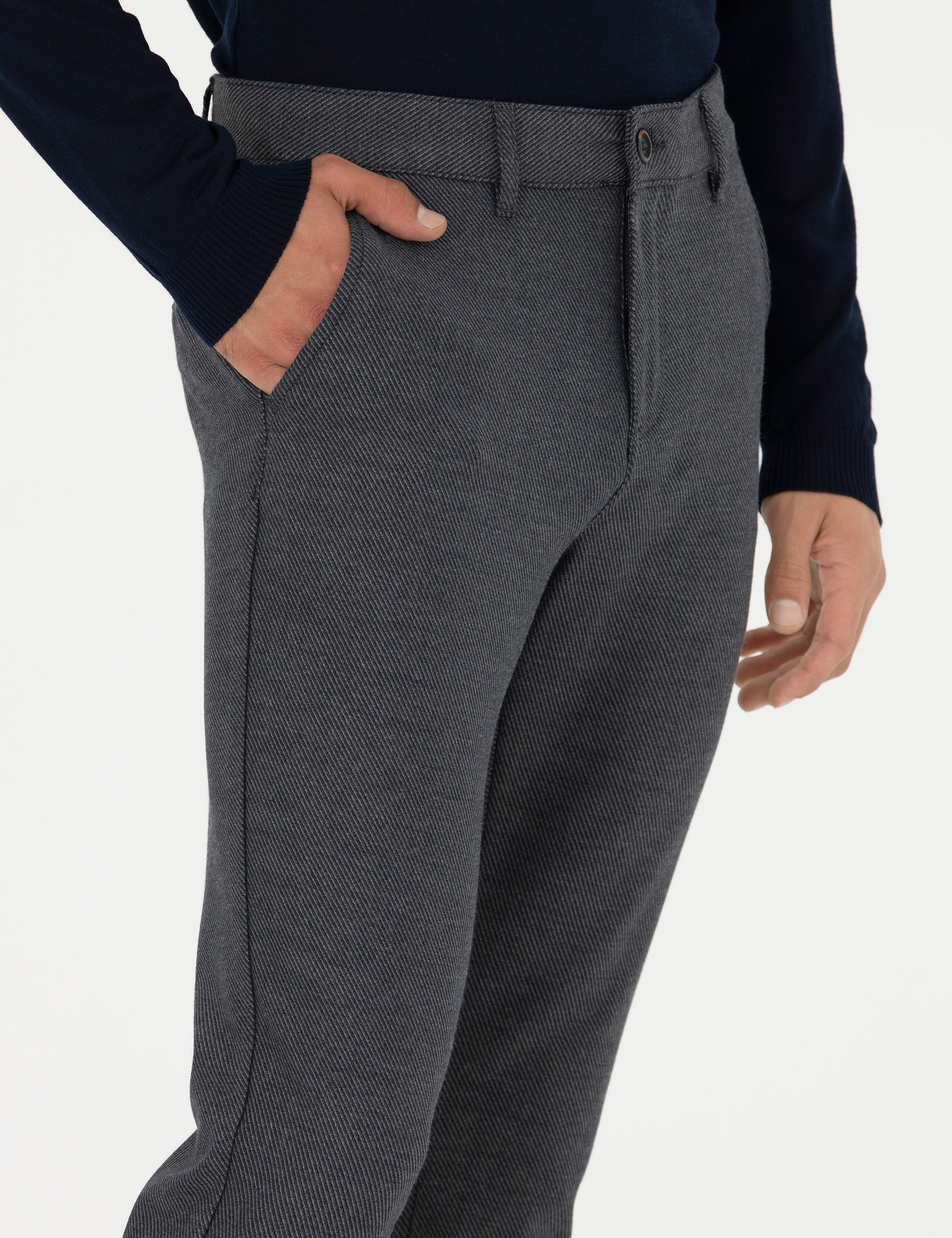 Lacivert Slim Fit Kanvas Pantolon - Image 5