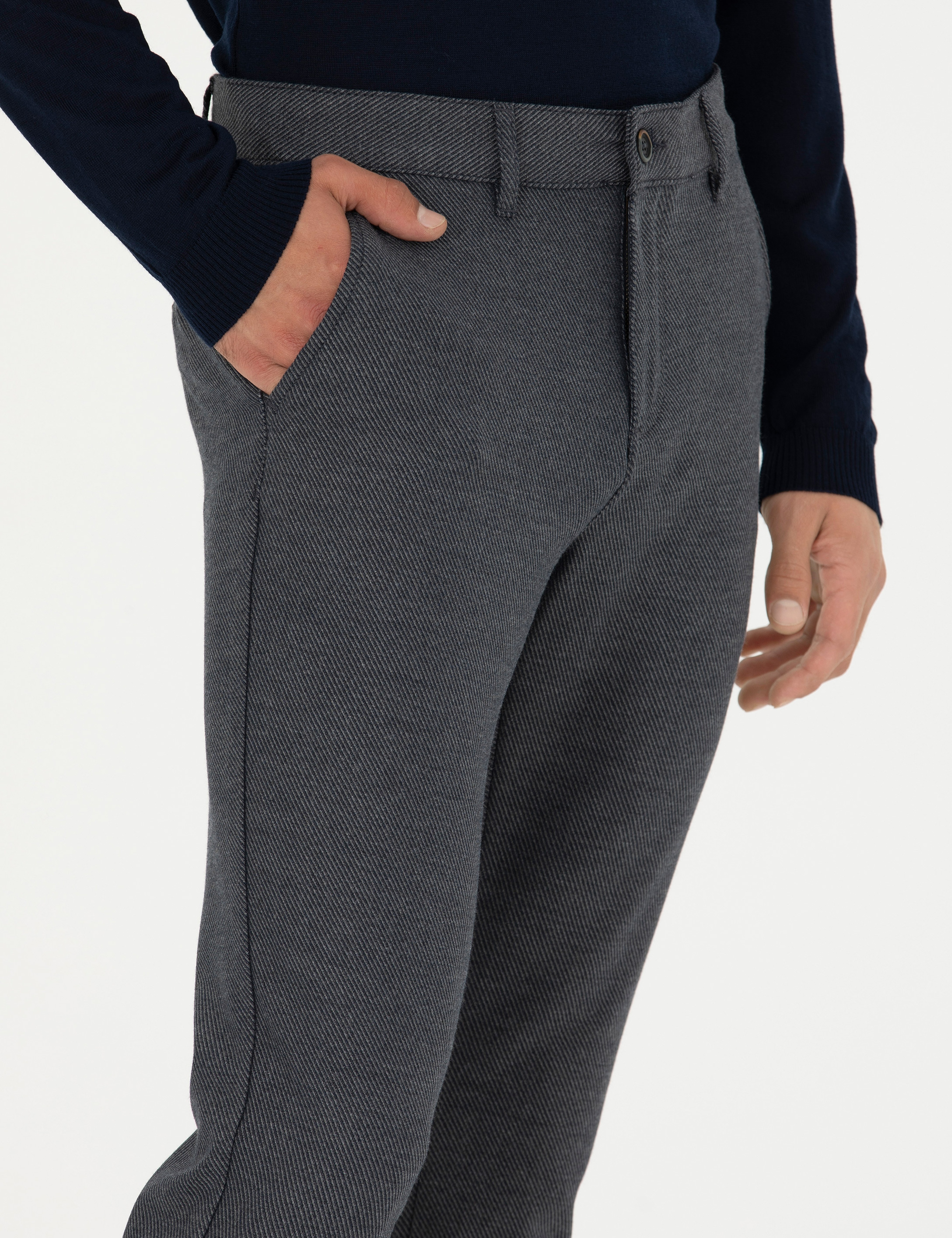Lacivert Slim Fit Kanvas Pantolon