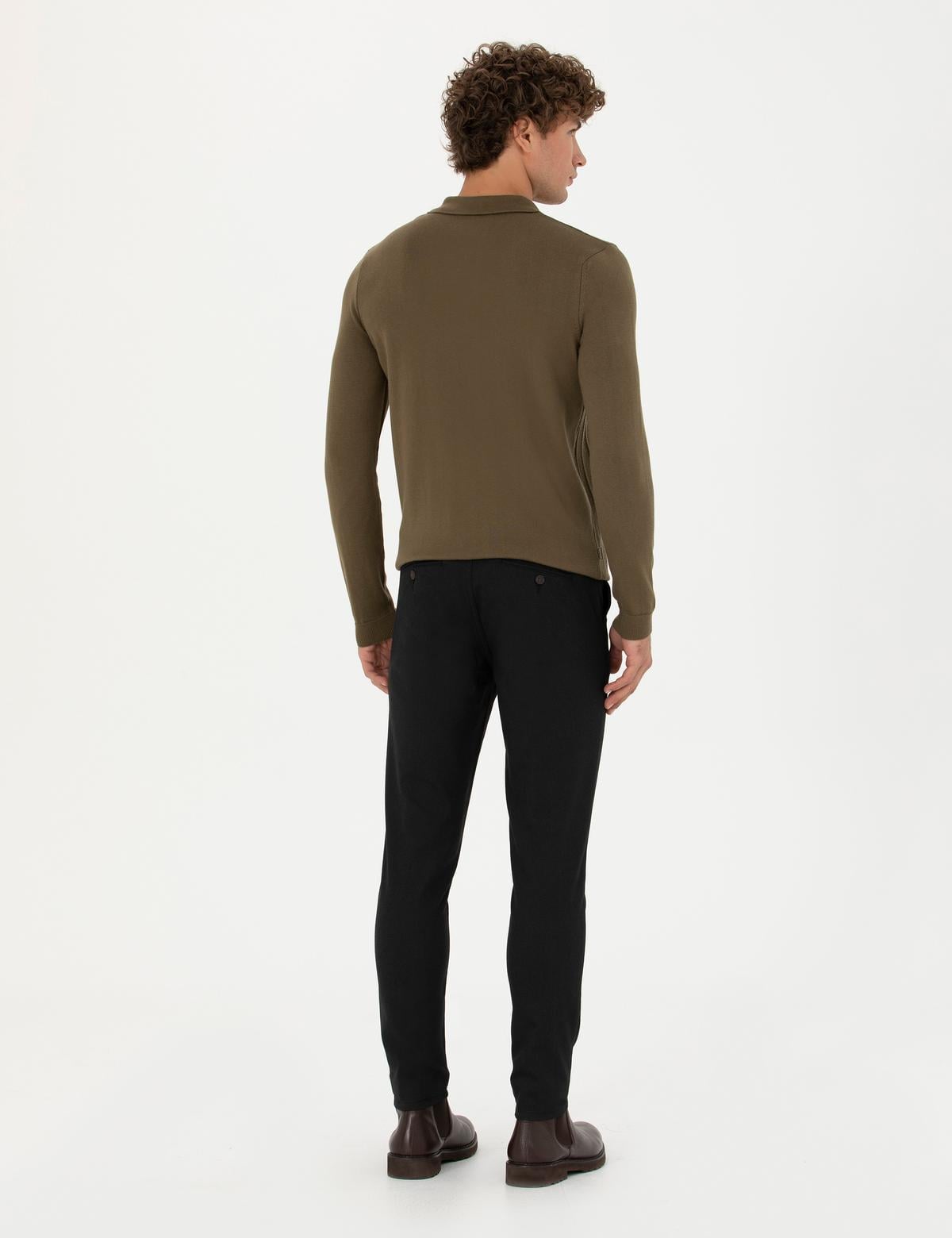 Siyah Armürlü Slim Fit Kanvas Pantolon - 50276720095