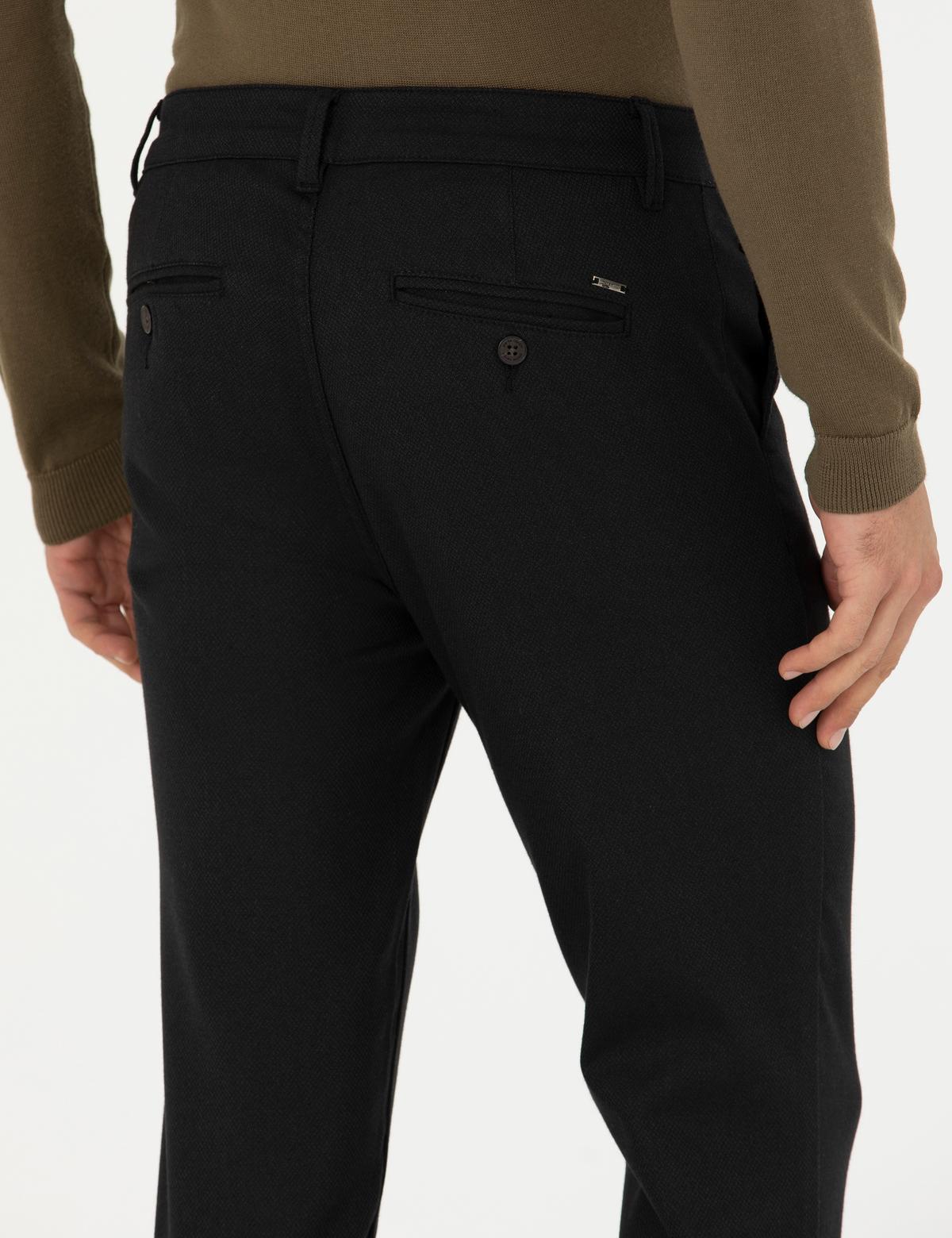 Siyah Armürlü Slim Fit Kanvas Pantolon - 50276720095