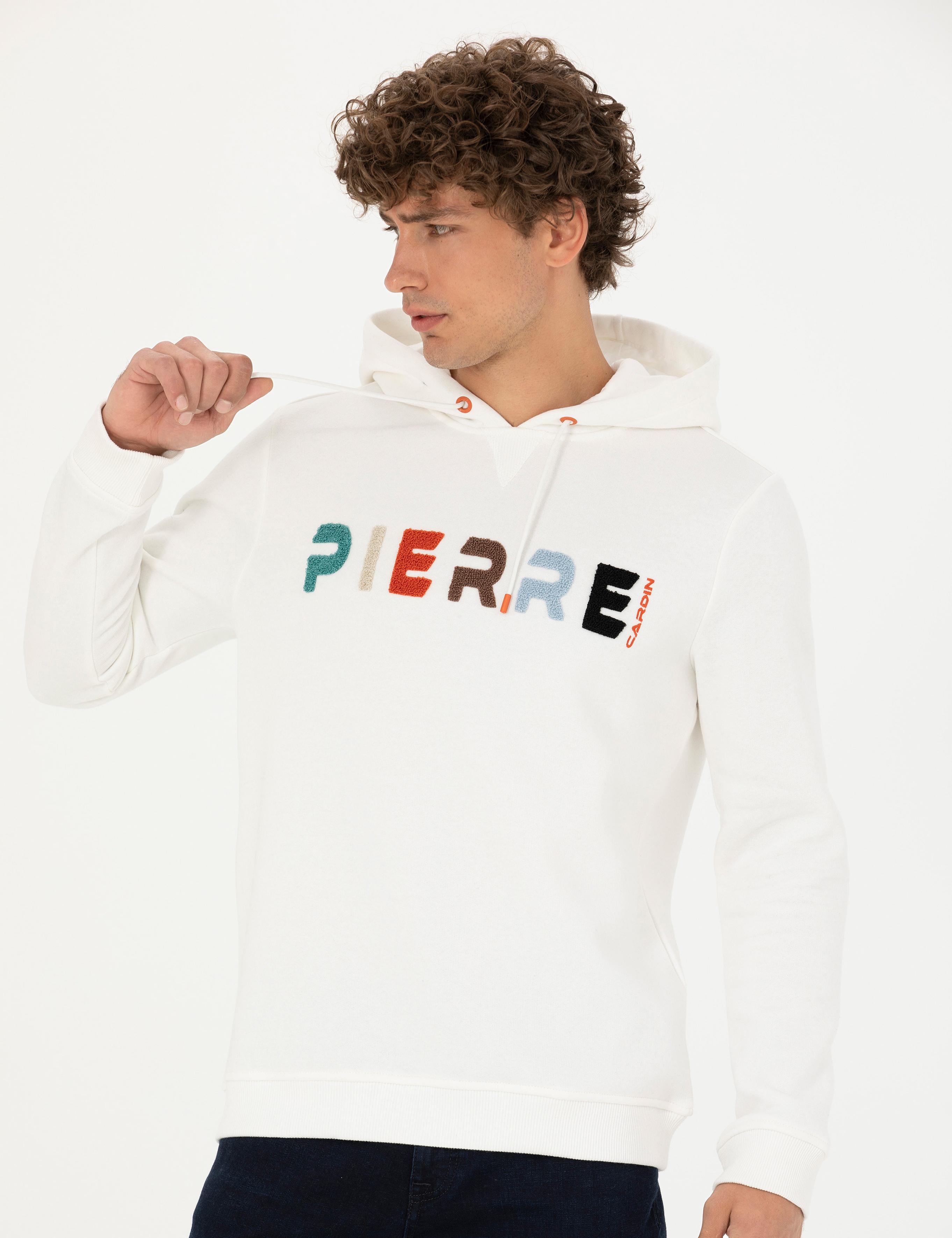 Beyaz Regular Fit Kapüşonlu Sweatshirt