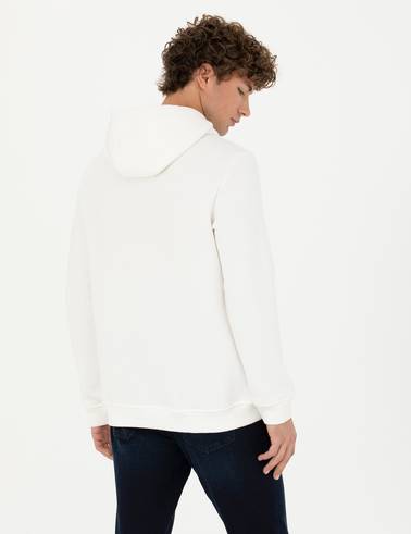 Beyaz Regular Fit Kapüşonlu Sweatshirt