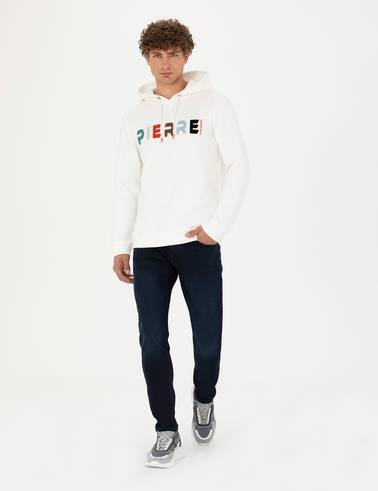 Beyaz Regular Fit Kapüşonlu Sweatshirt