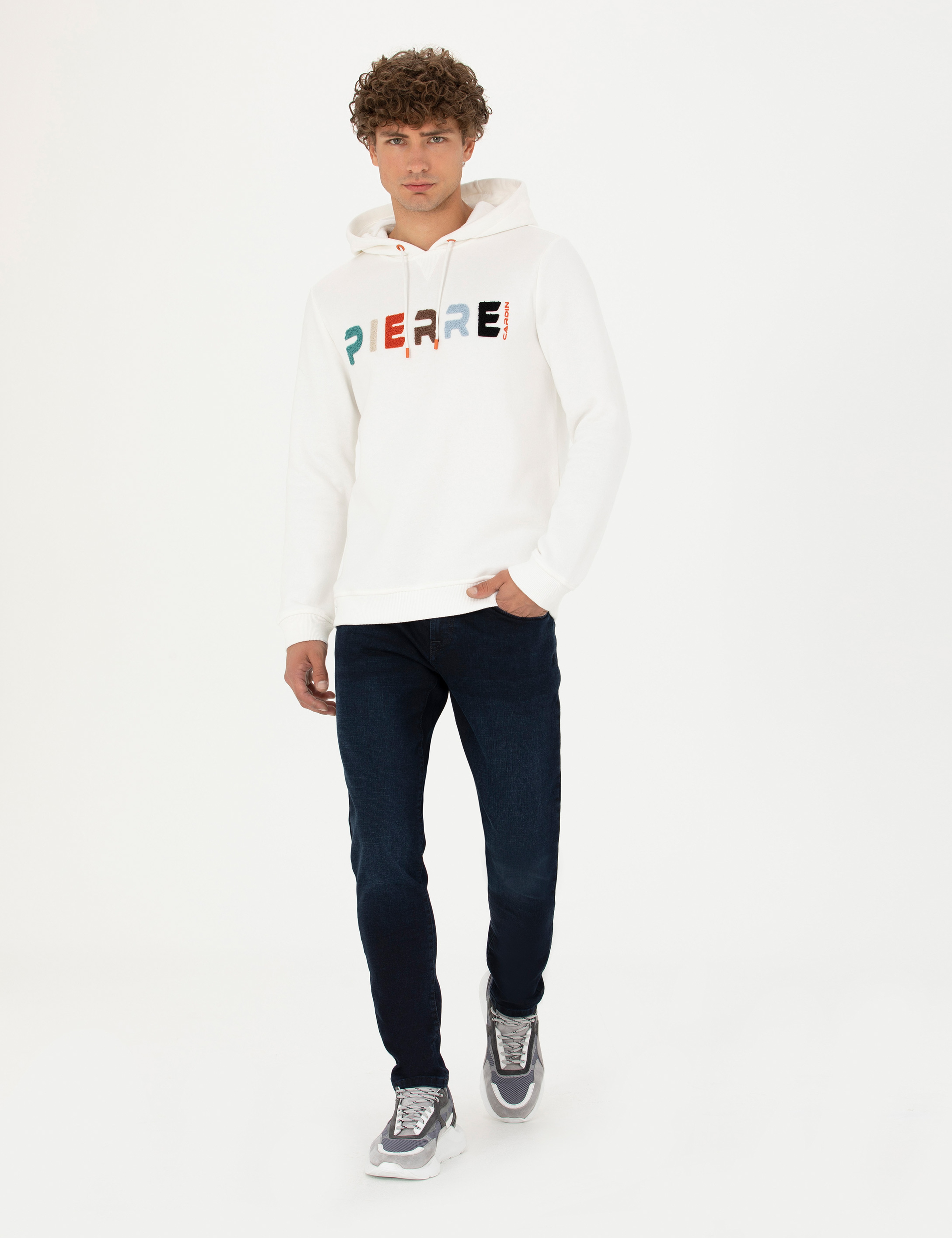 Beyaz Regular Fit Kapüşonlu Sweatshirt - Image 4
