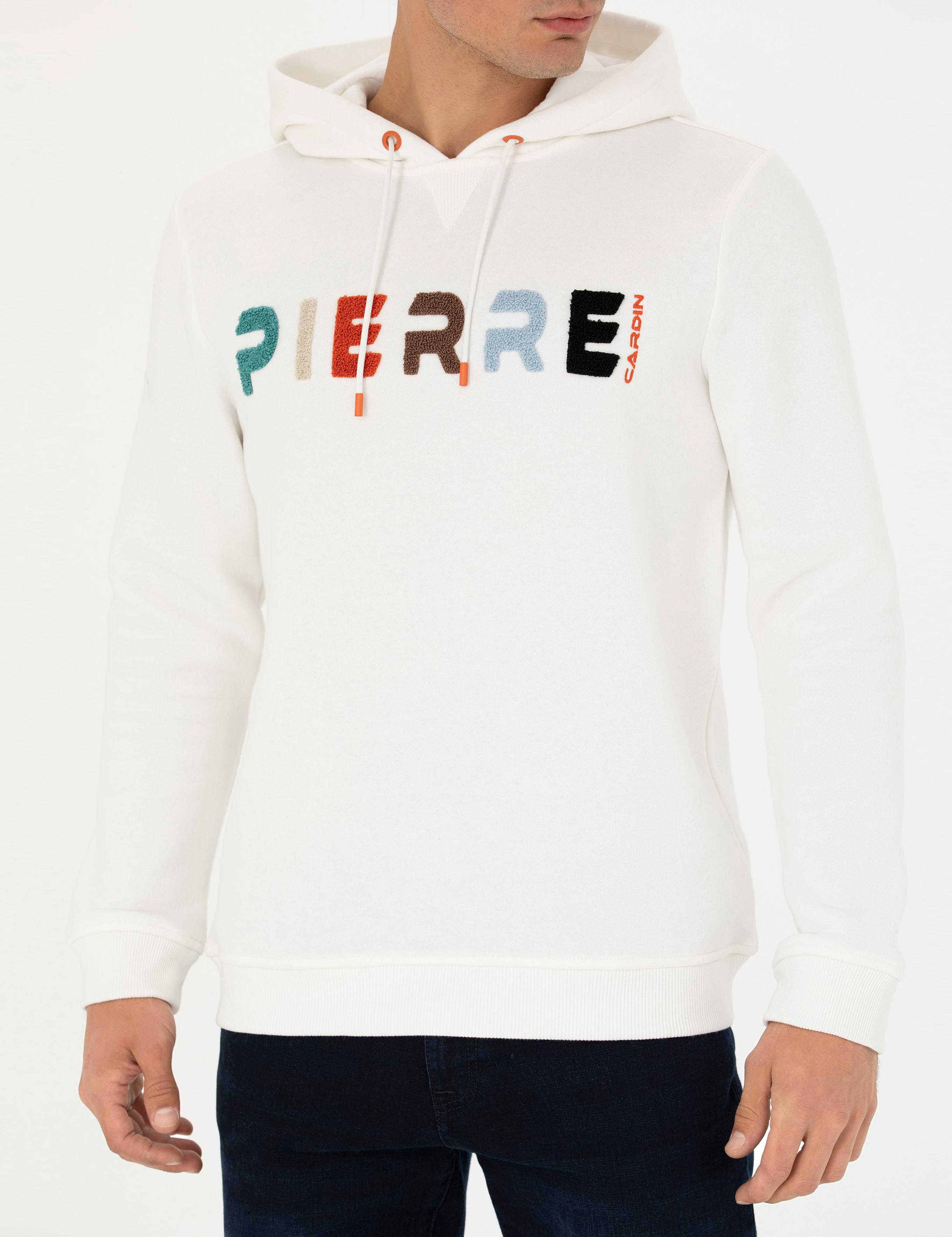 Beyaz Regular Fit Kapüşonlu Sweatshirt