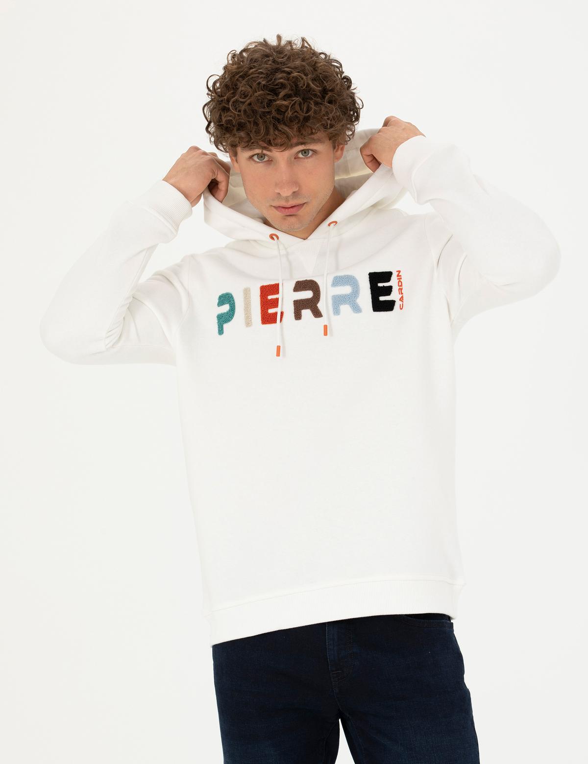 Beyaz Regular Fit Kapüşonlu Sweatshirt