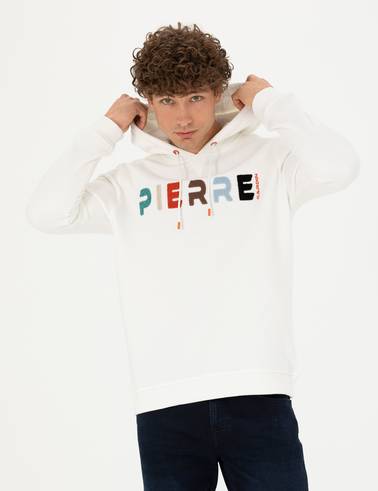 Beyaz Regular Fit Kapüşonlu Sweatshirt