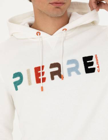 Beyaz Regular Fit Kapüşonlu Sweatshirt
