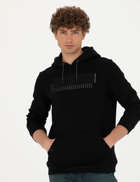 Siyah Regular Fit Kapüşonlu Sweatshirt - 50273929044
