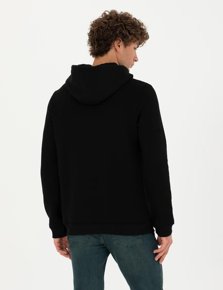 Siyah Regular Fit Kapüşonlu Sweatshirt - 50273929044