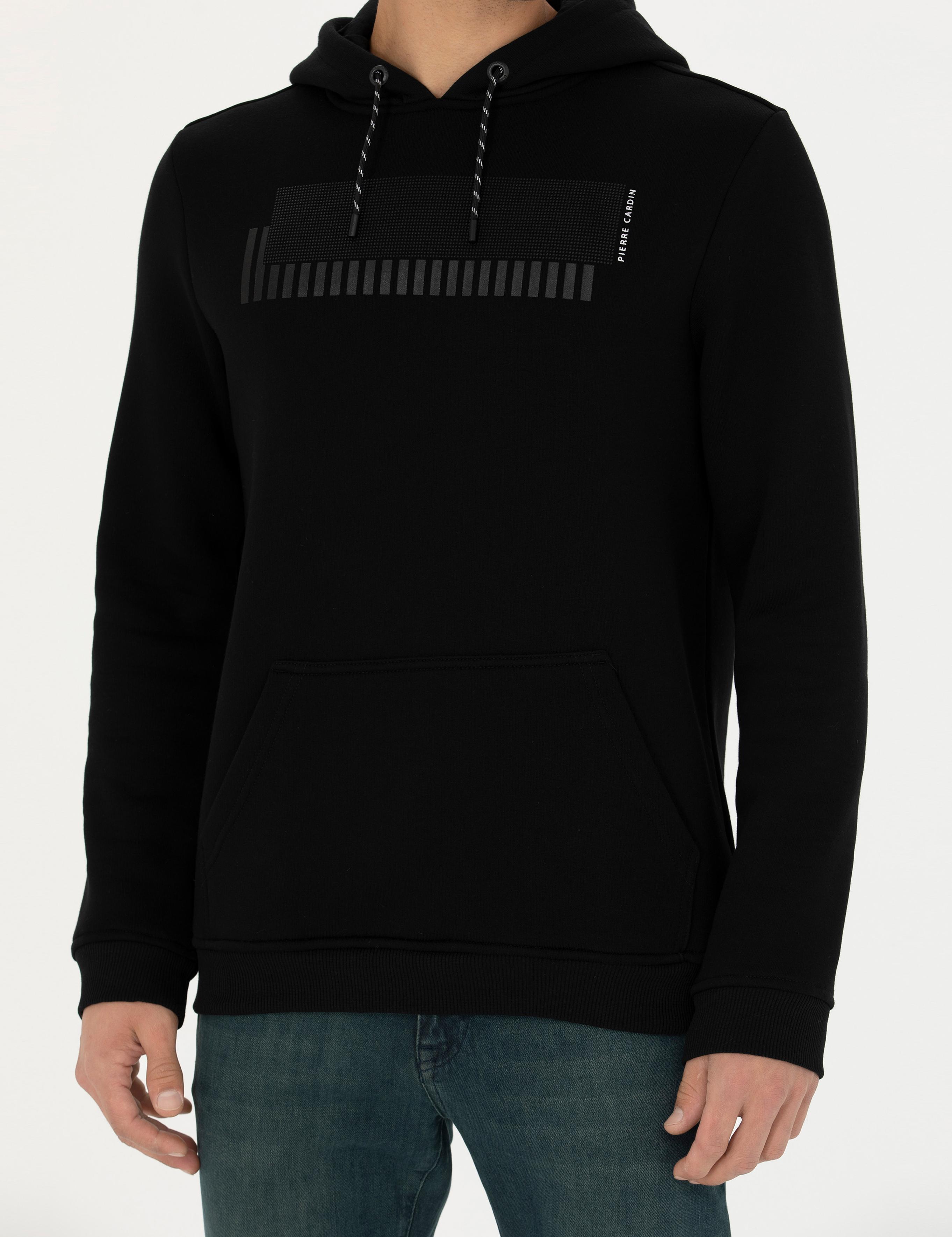 Siyah Regular Fit Kapüşonlu Sweatshirt