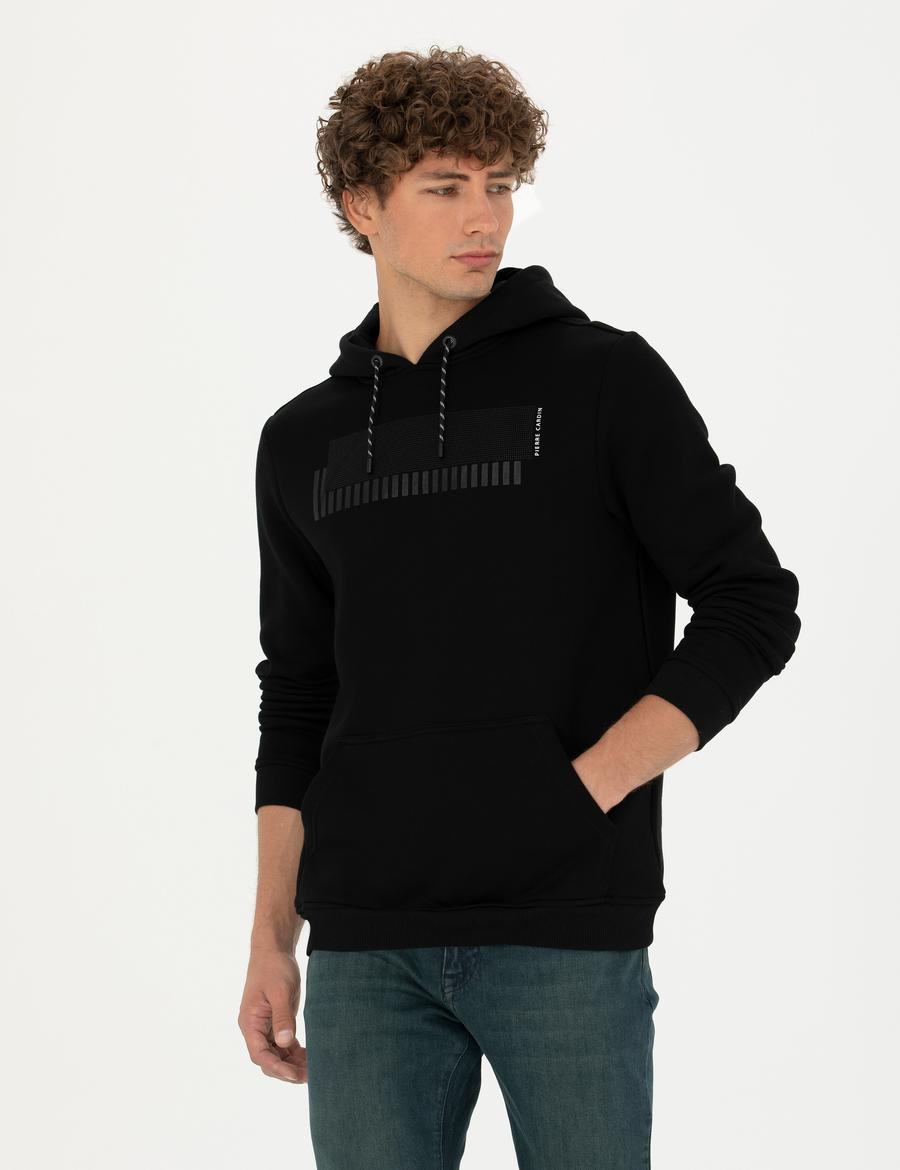 Siyah Regular Fit Kapüşonlu Sweatshirt
