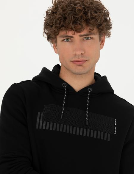 Siyah Regular Fit Kapüşonlu Sweatshirt - 50273929044