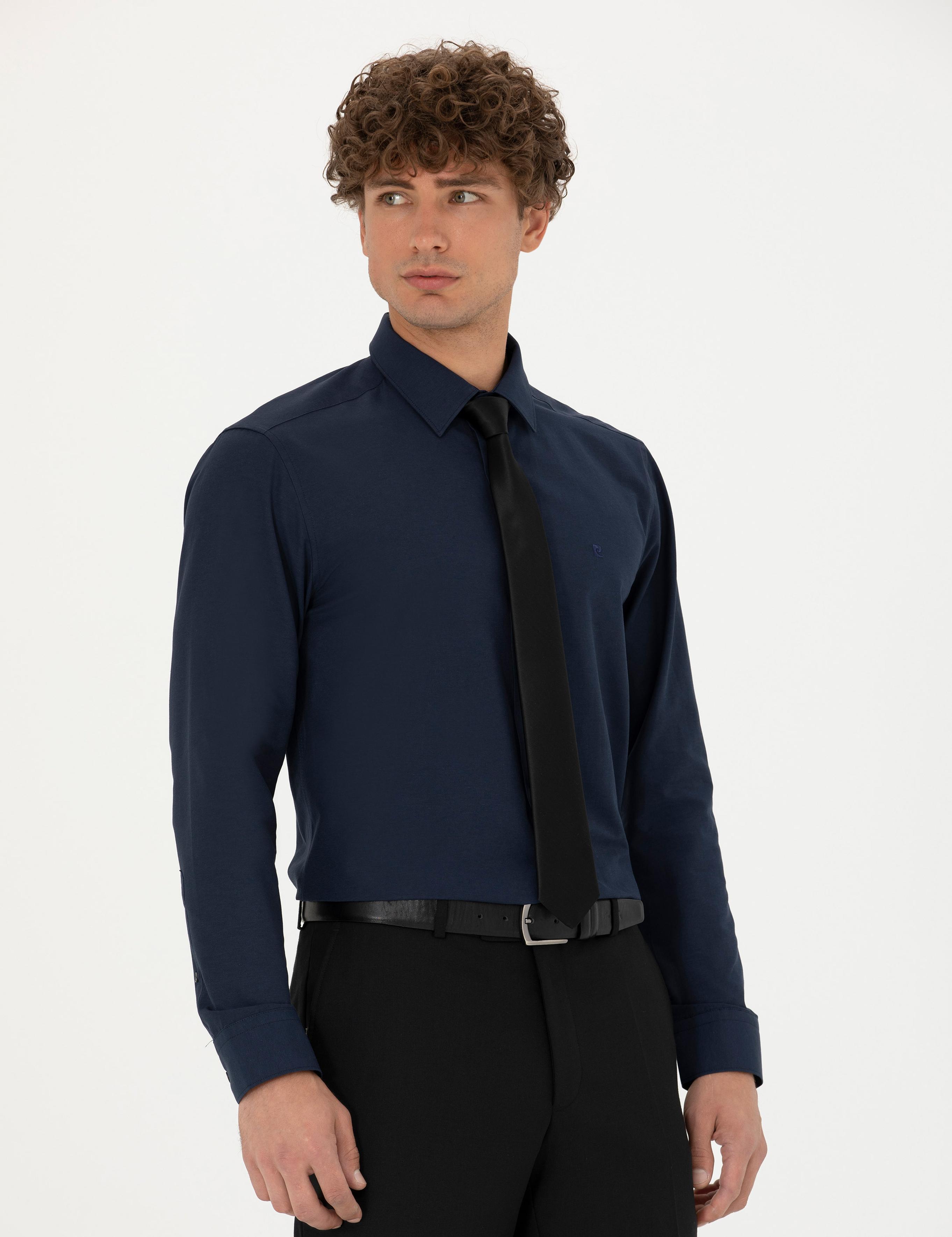 Lacivert Slim Fit Uzun Kollu Basic Gömlek